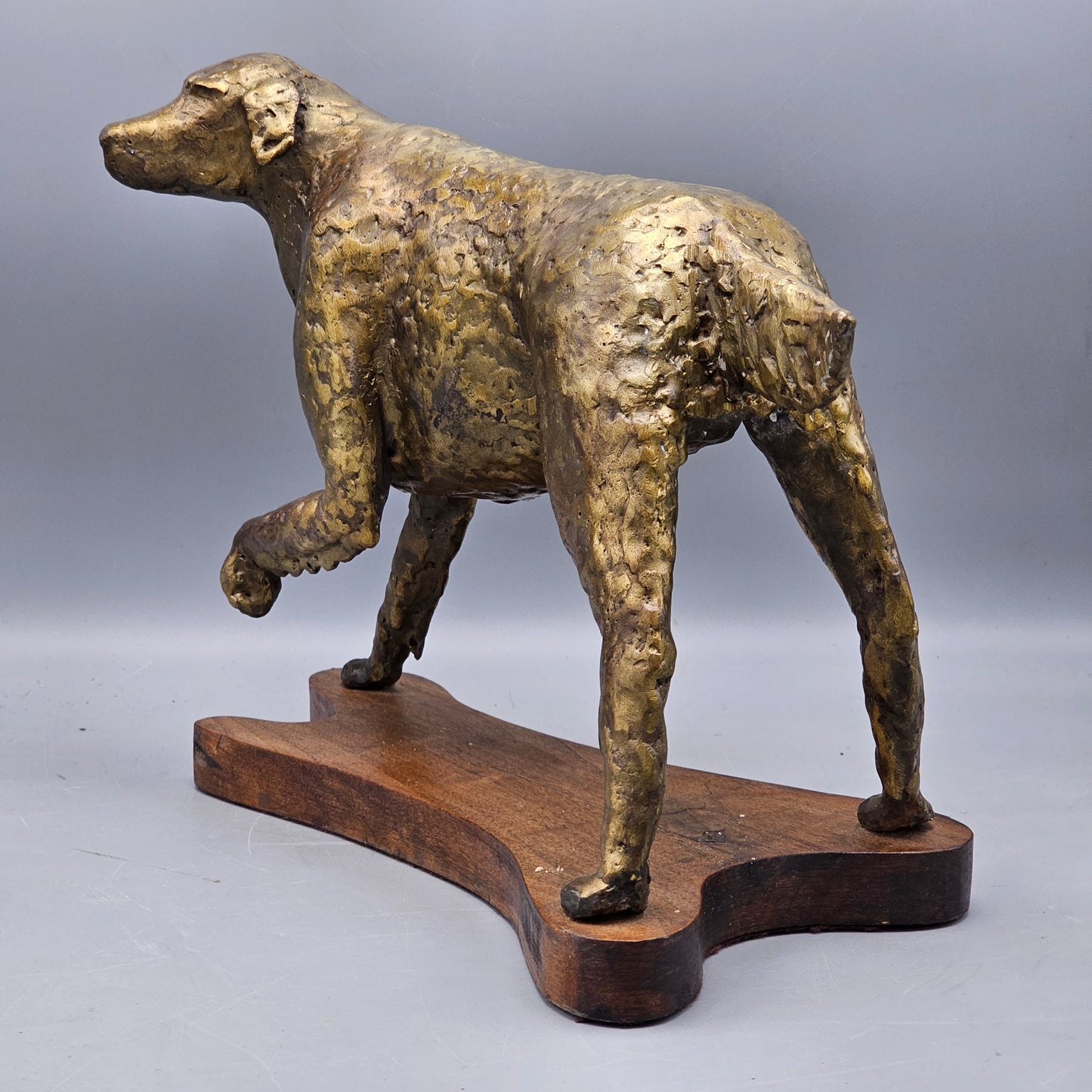 Vintage Pointer Dog Bronze Sculpture on Wooden Stand