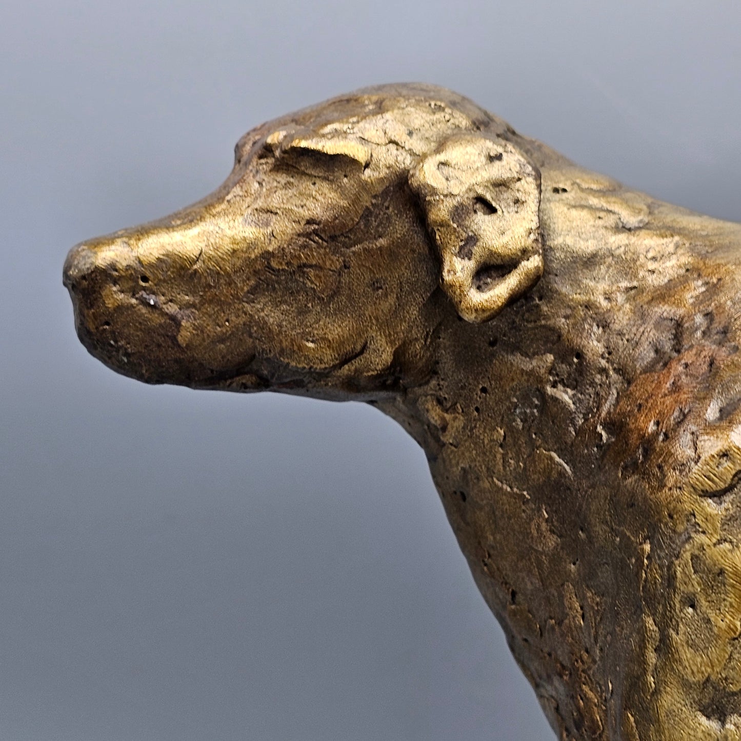 Vintage Pointer Dog Bronze Sculpture on Wooden Stand