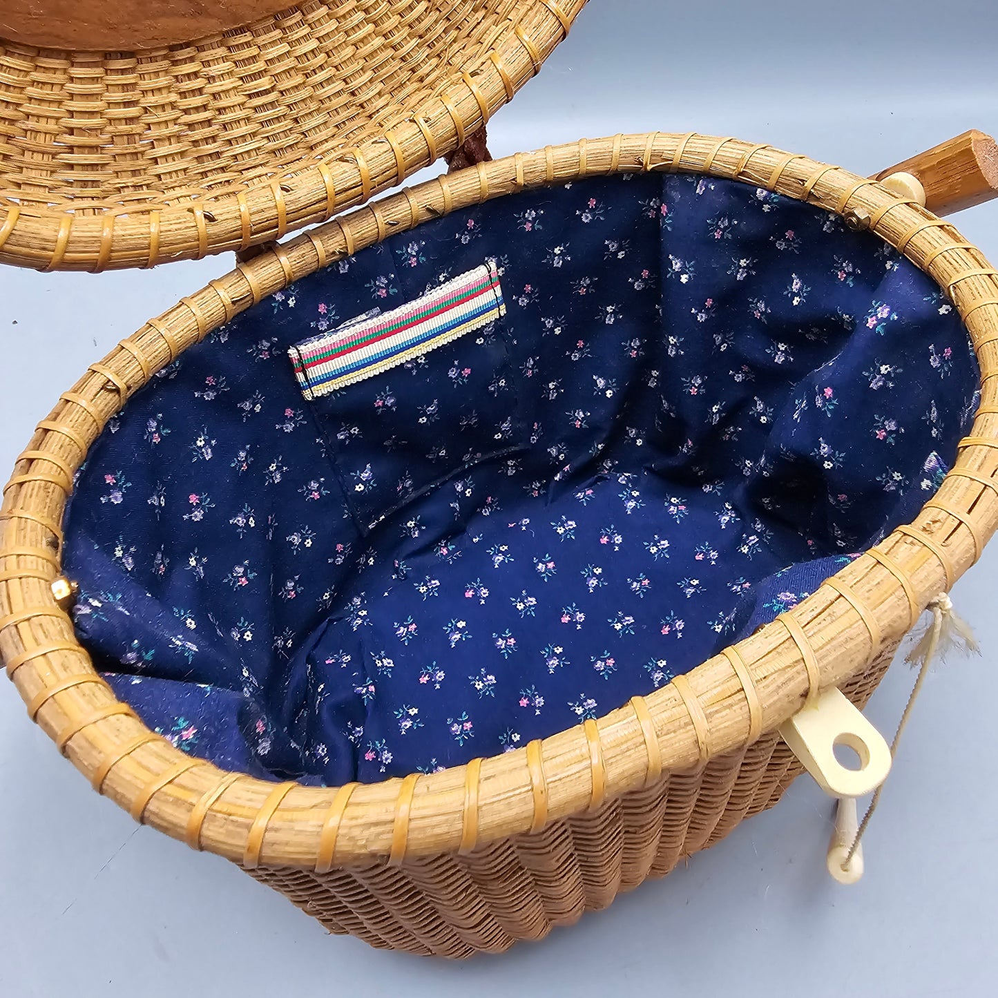 Vintage Lined Nantucket Basket with Town Scene on Top - Barlow
