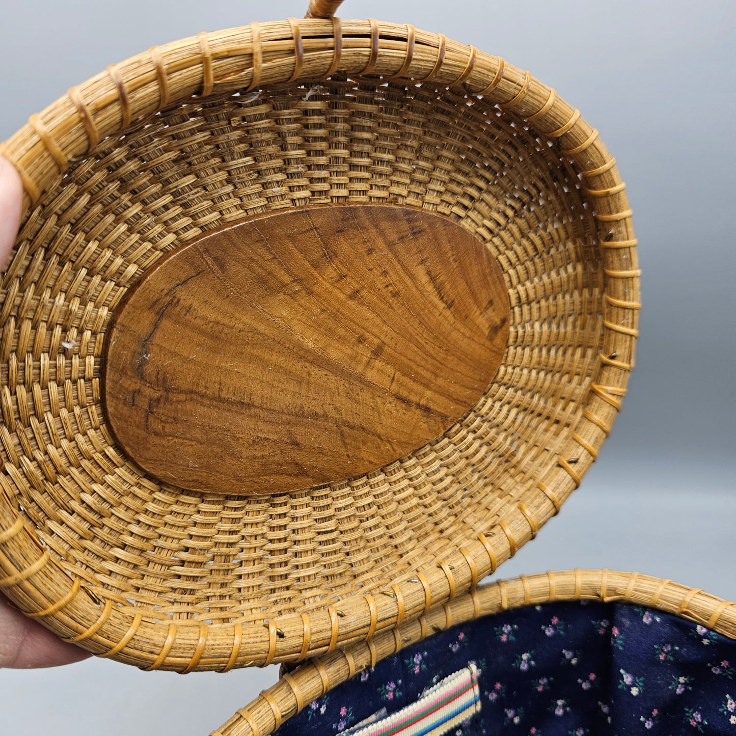 Vintage Lined Nantucket Basket with Town Scene on Top - Barlow