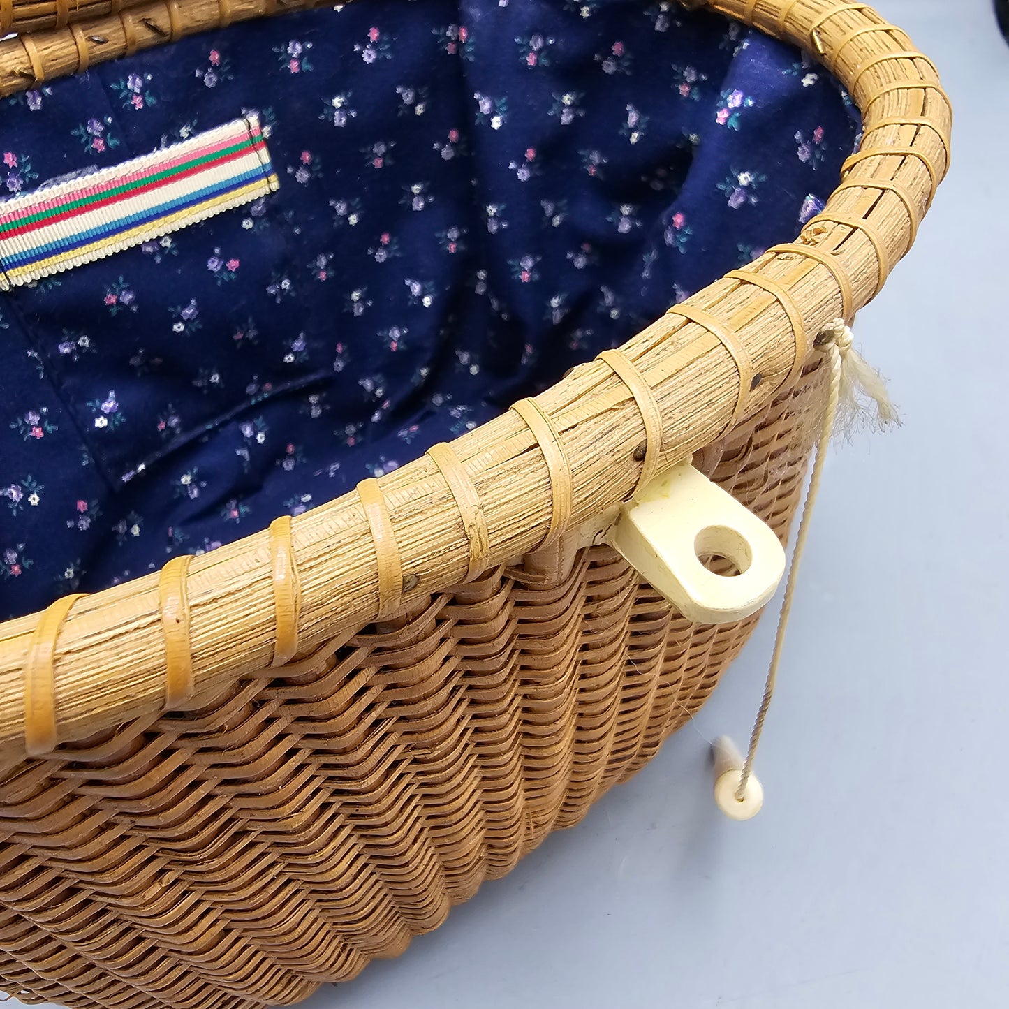 Vintage Lined Nantucket Basket with Town Scene on Top - Barlow