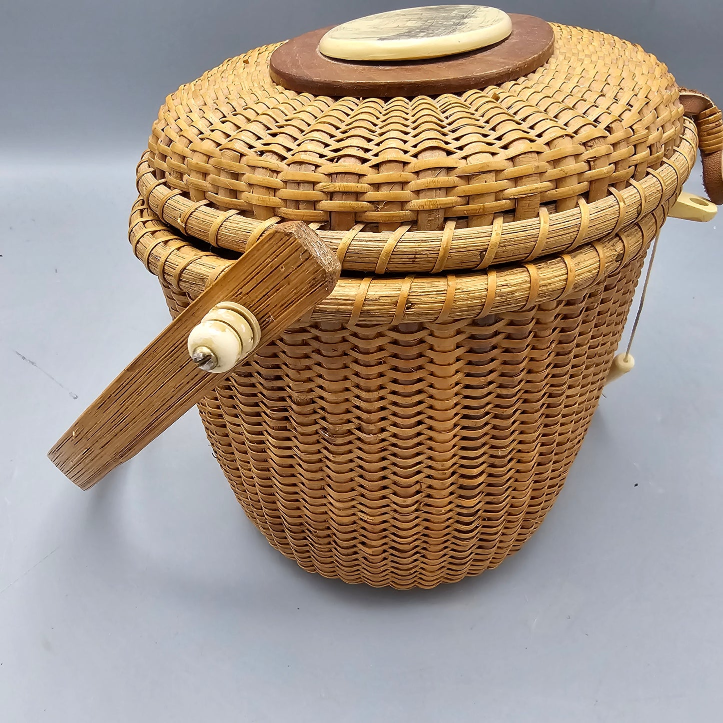 Vintage Lined Nantucket Basket with Town Scene on Top - Barlow