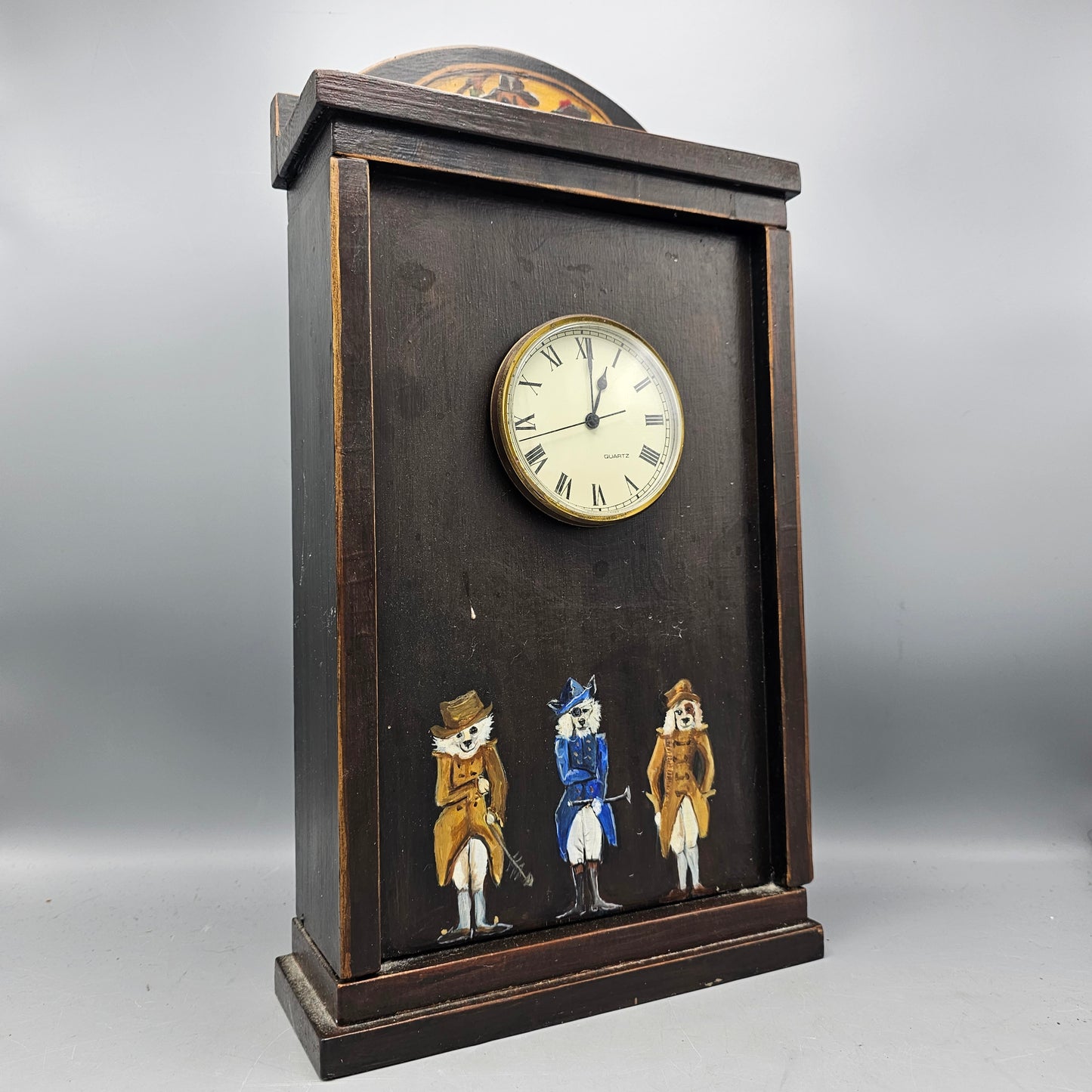 Hand Painted Wooden Clock with Dogs in Coats by Beth Secor