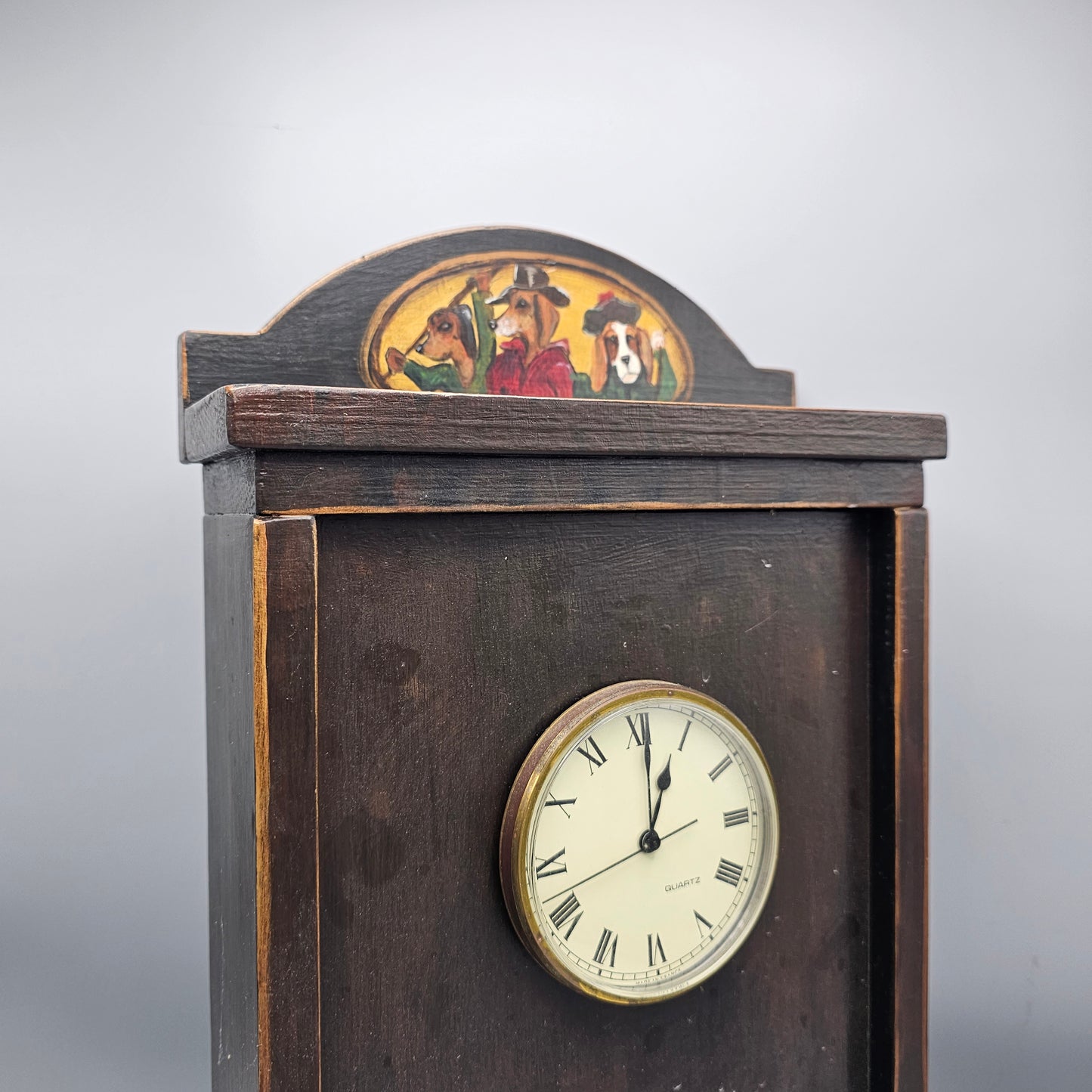 Hand Painted Wooden Clock with Dogs in Coats by Beth Secor