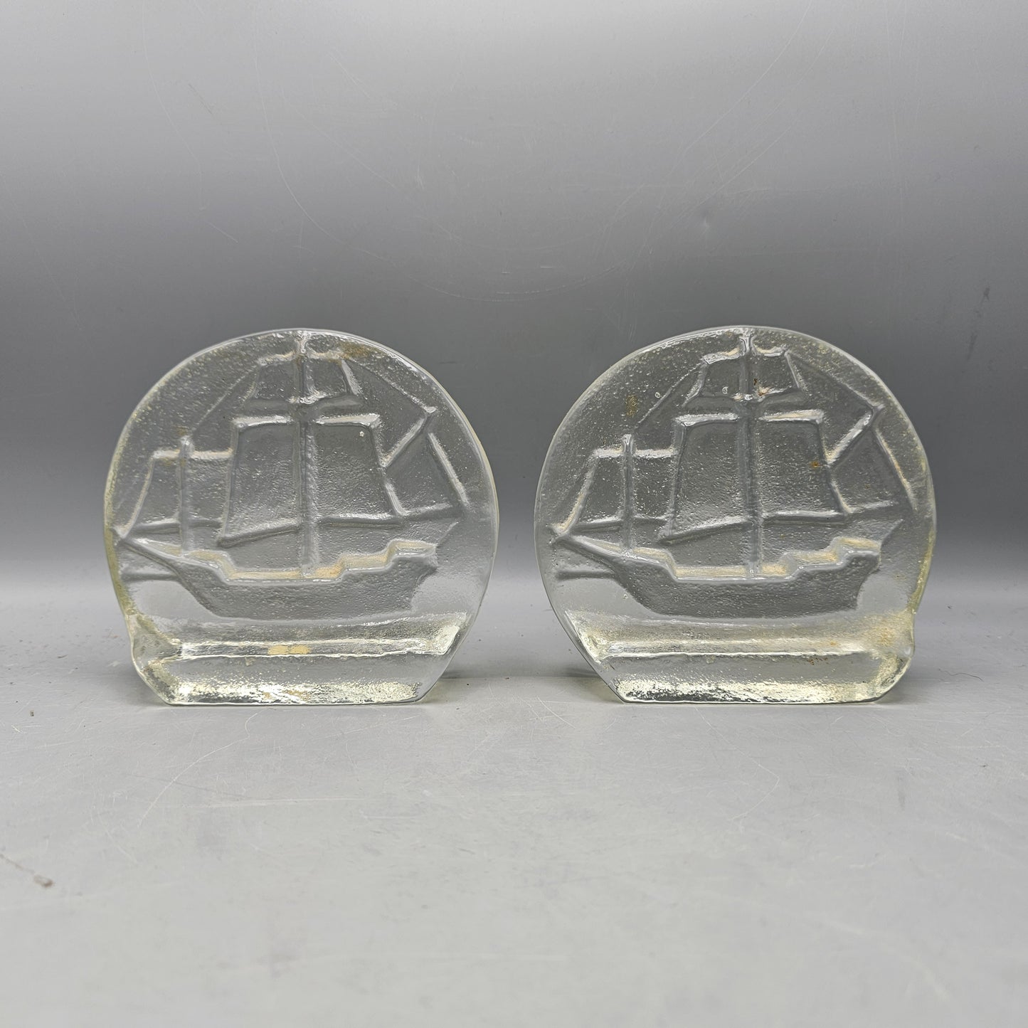 Vintage Blenko MCM Glass Sailing Ship Bookends