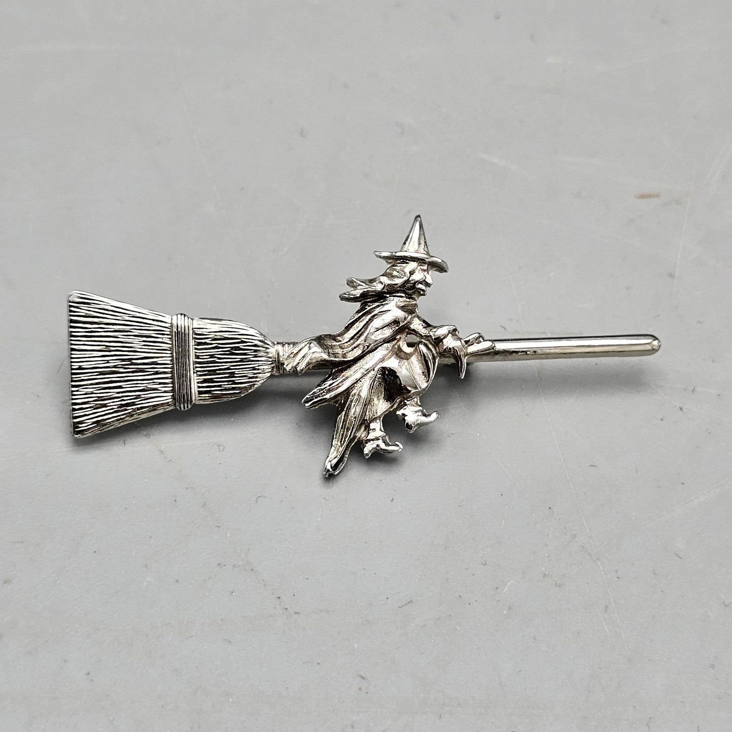 Vintage Metal Halloween "Witch on Broom" Pin / Brooch