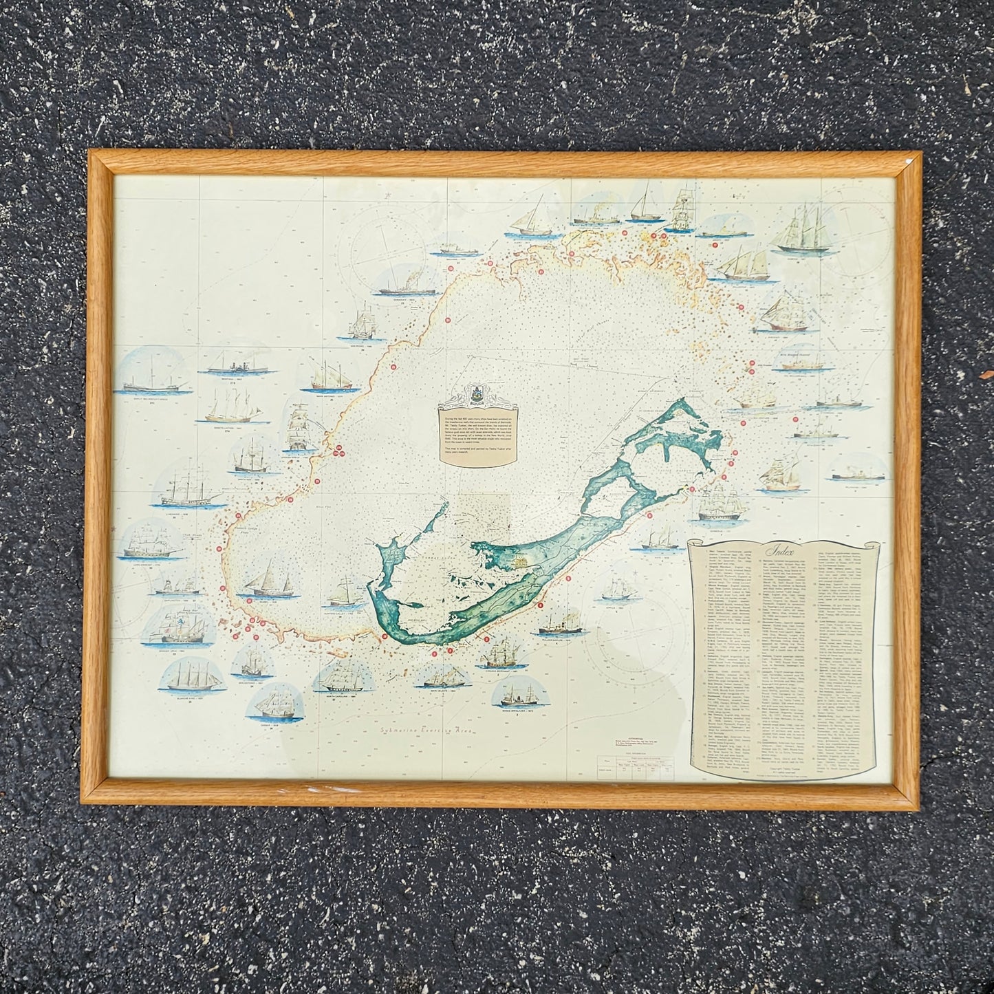 Shipwreck Map of Bermuda Framed Poster Complied & Painted By Teddy Tucker
