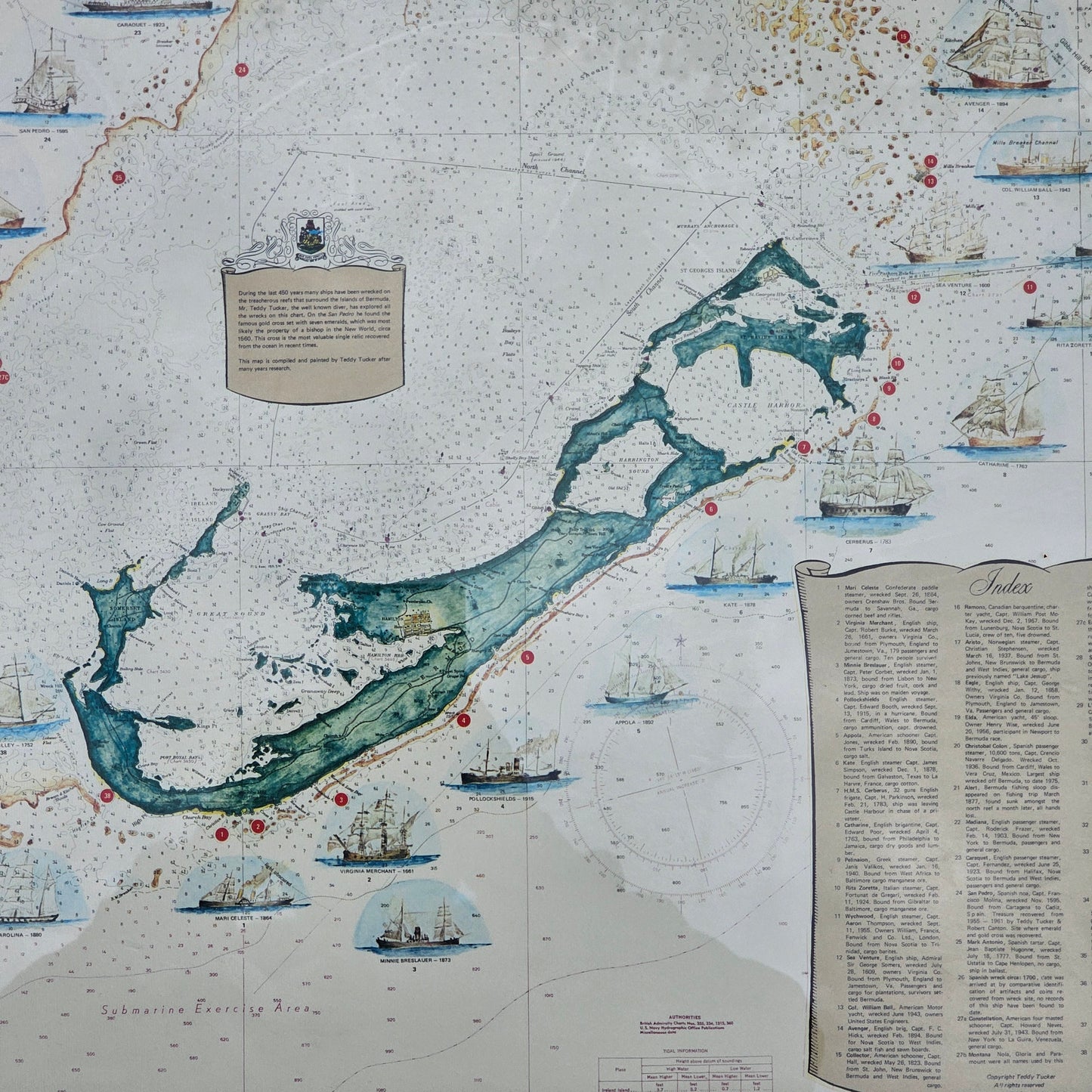 Shipwreck Map of Bermuda Framed Poster Complied & Painted By Teddy Tucker