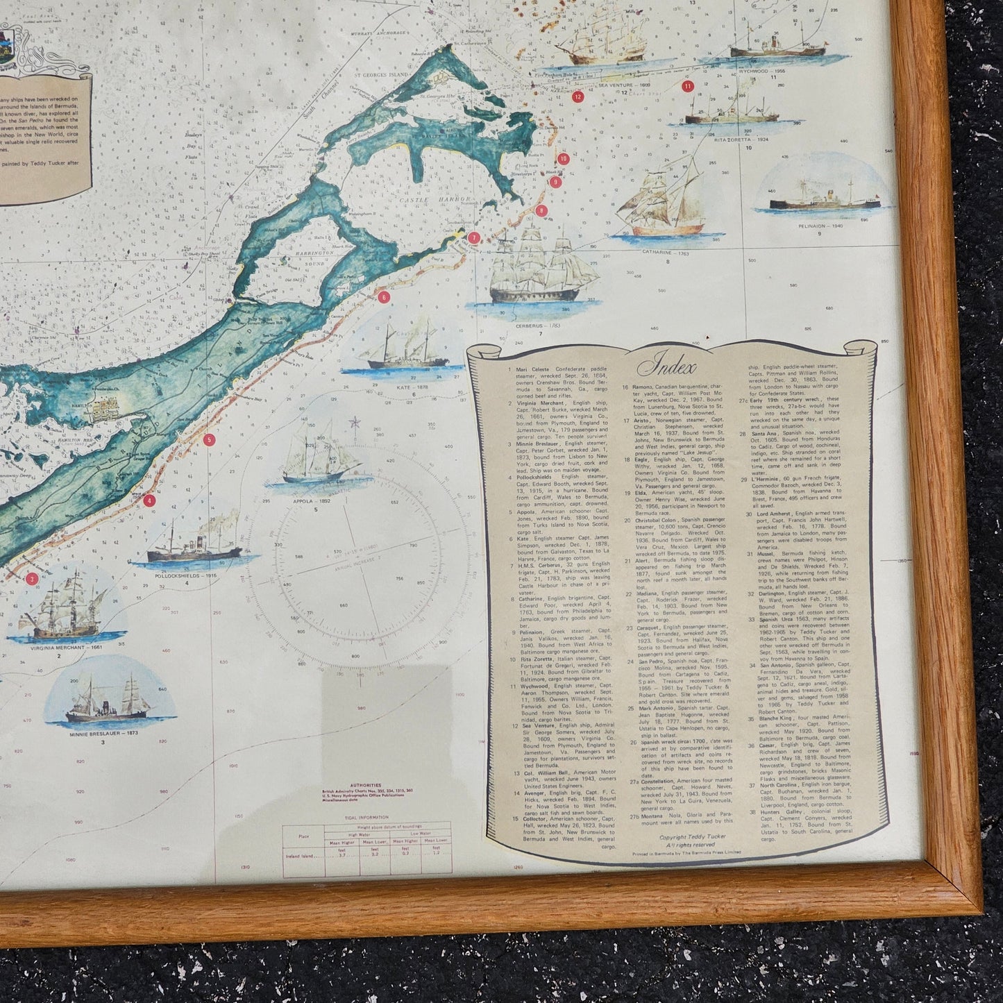 Shipwreck Map of Bermuda Framed Poster Complied & Painted By Teddy Tucker