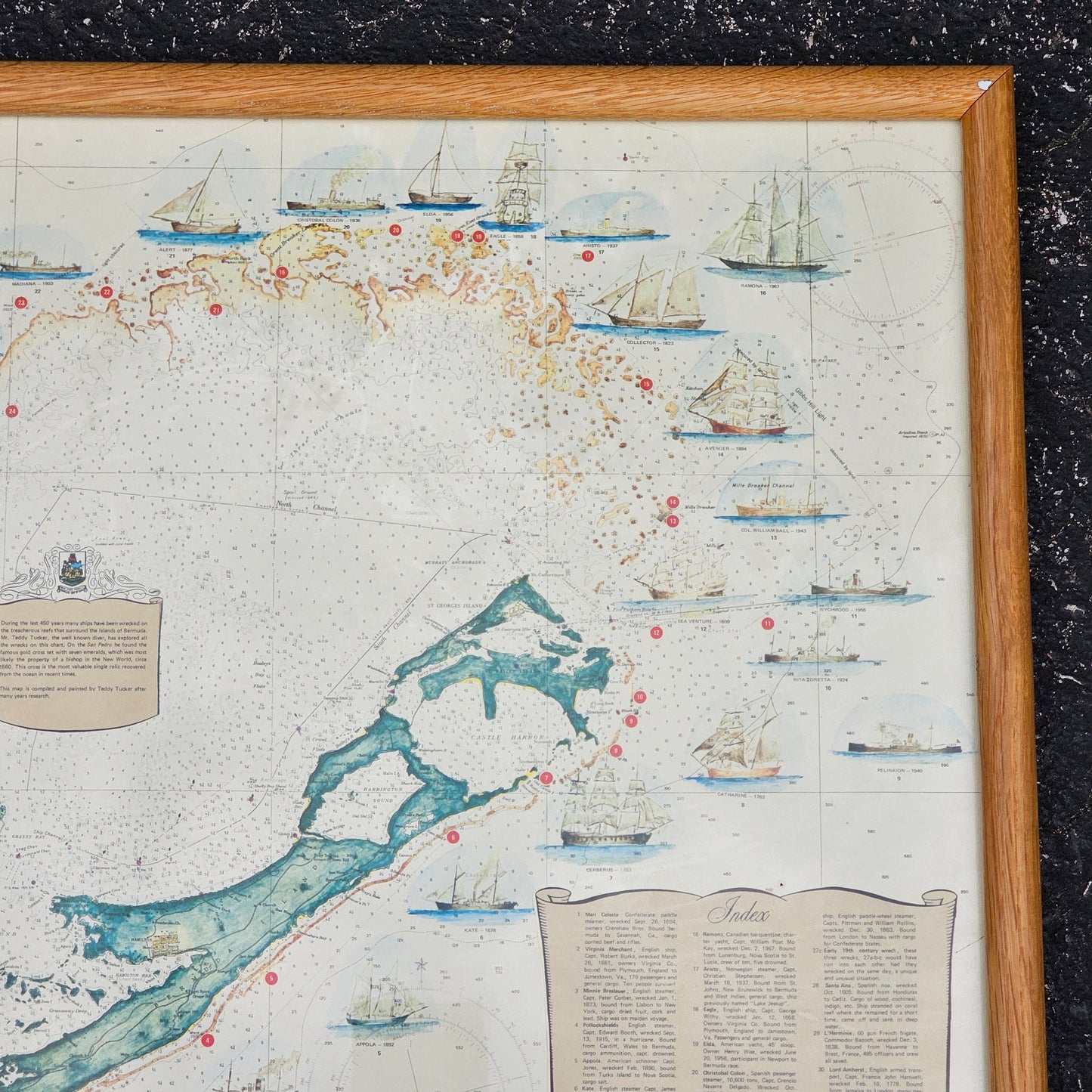 Shipwreck Map of Bermuda Framed Poster Complied & Painted By Teddy Tucker