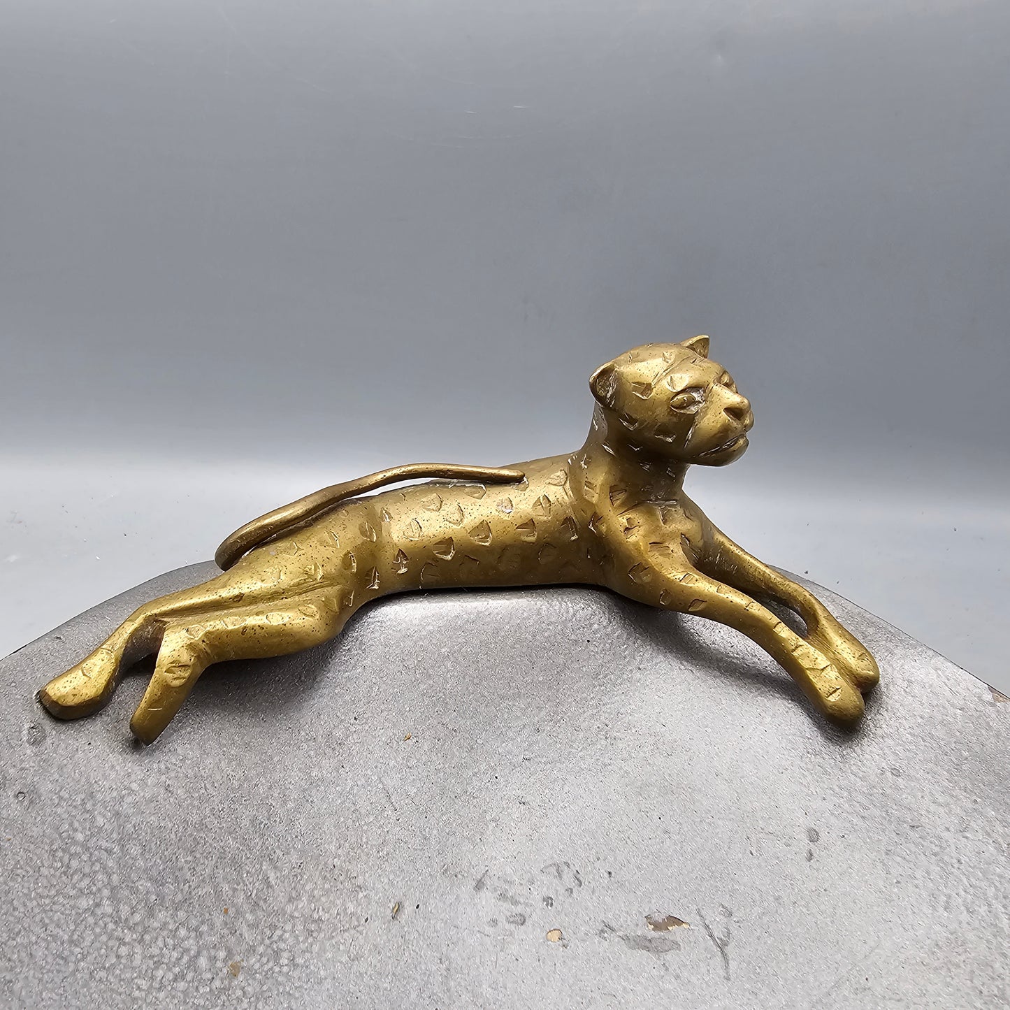 Vintage Metal Dish with Brass Leopard