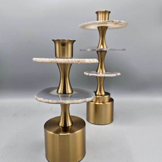 Stunning Set of 2 Agate & Metal Candle Holders from Bradburn Home