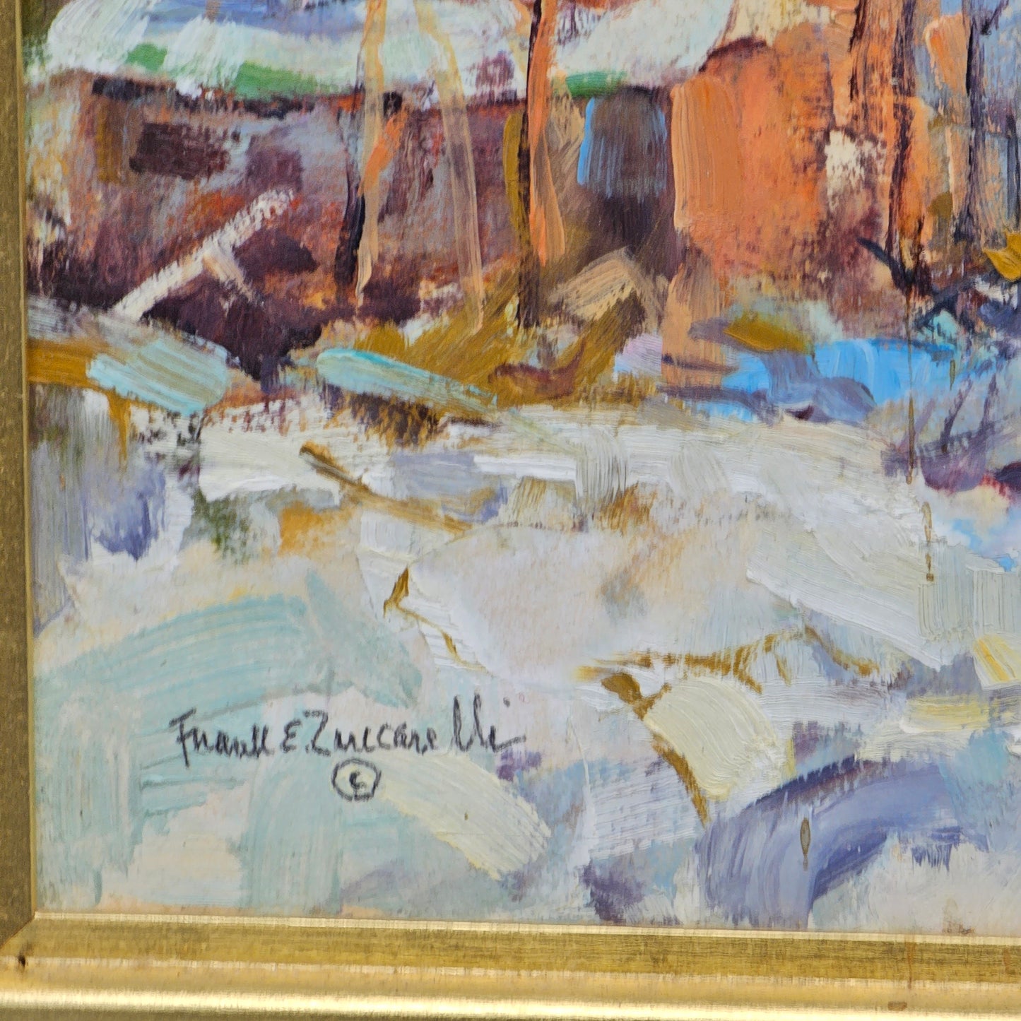Frank Zuccarelli (New Jersey 1921-2012) Bucks Country Style Impressionist Painting of Snowy Street in Winter