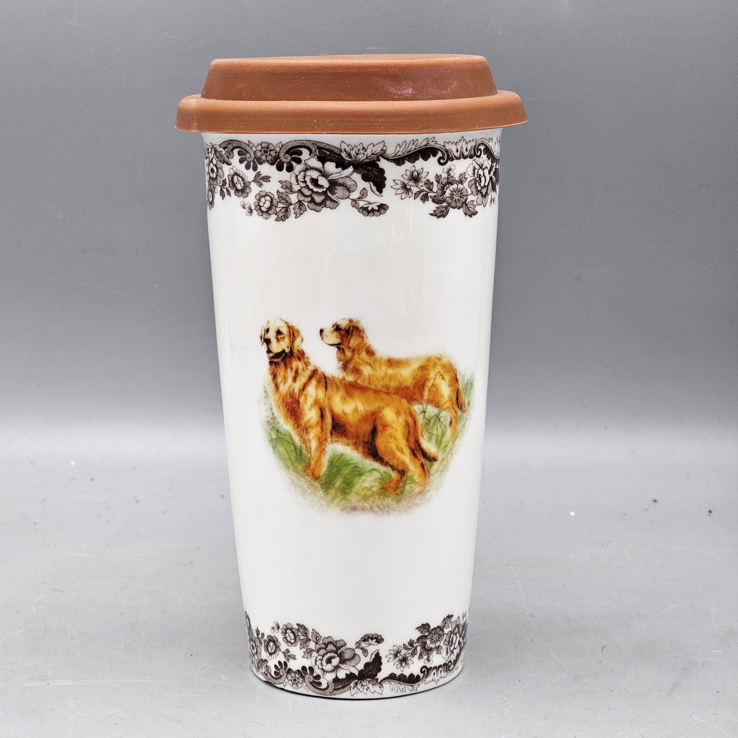Spode Woodland Golden Retriever Hunting Dog Tall Travel Coffee Mug with Silicone Lid
