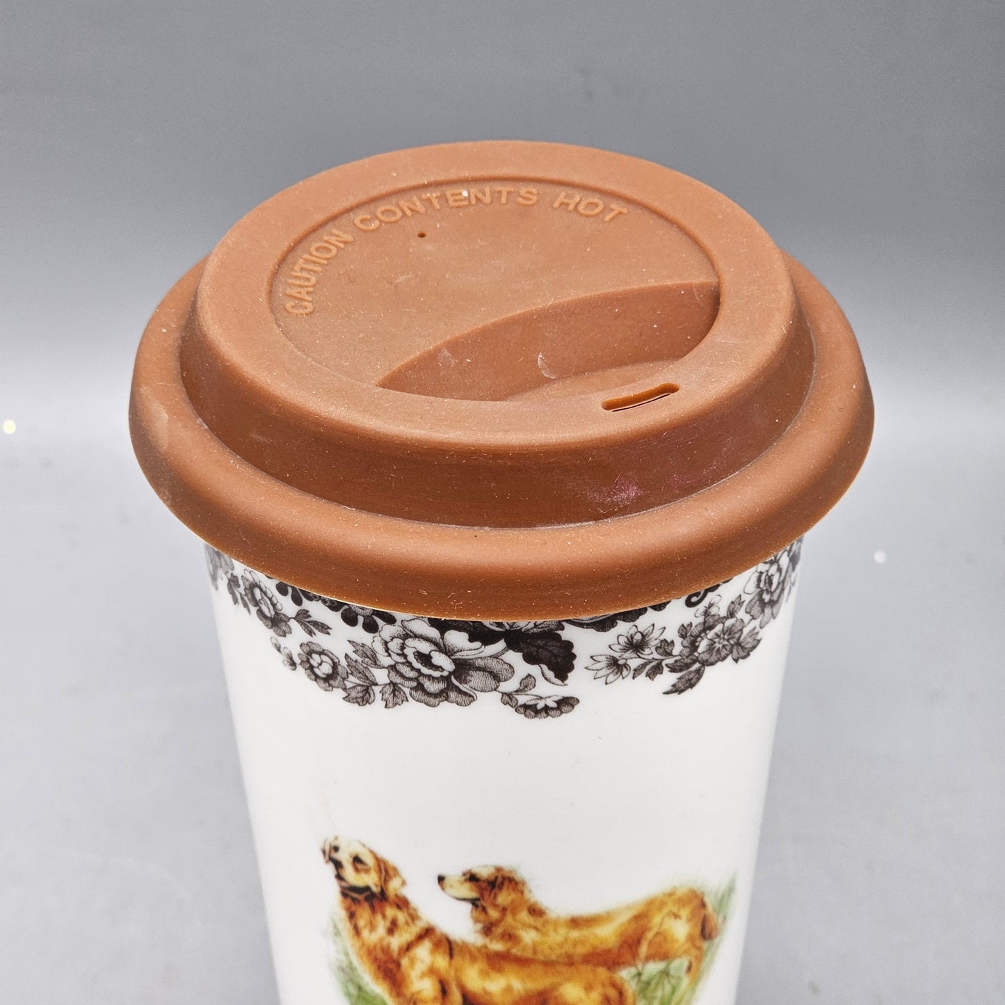 Spode Woodland Golden Retriever Hunting Dog Tall Travel Coffee Mug with Silicone Lid