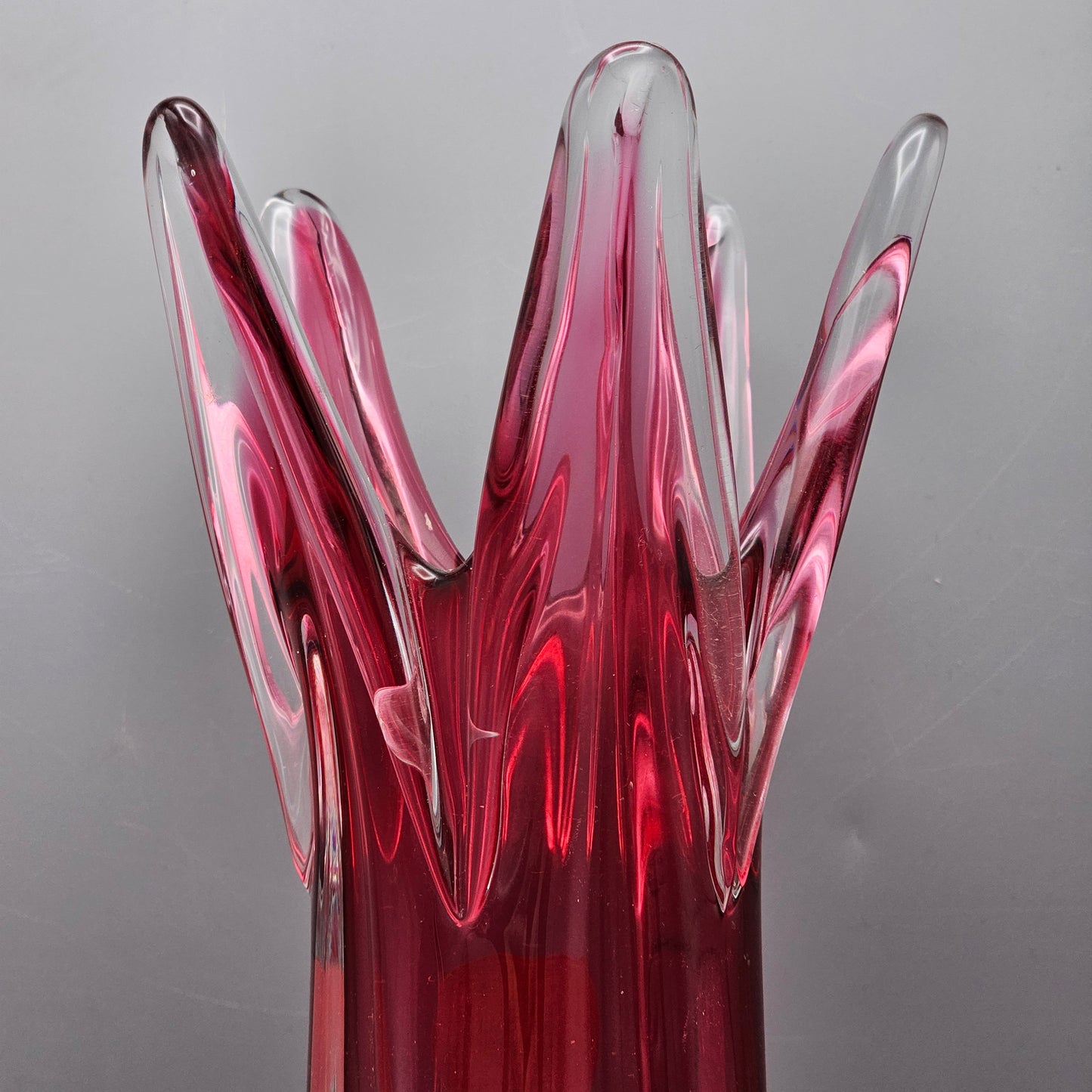 Vintage Cranberry Tulip Glass Vase Czechoslovakia Bohemia