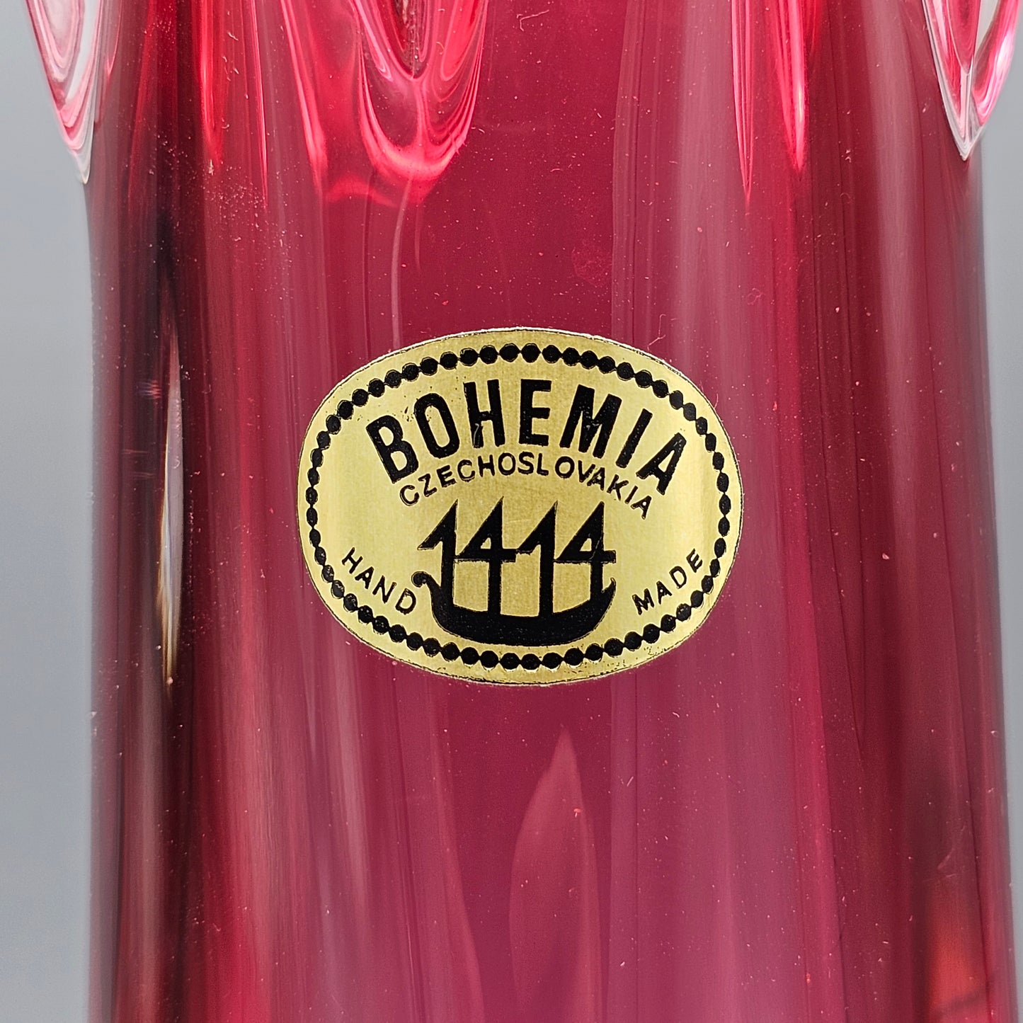 Vintage Cranberry Tulip Glass Vase Czechoslovakia Bohemia