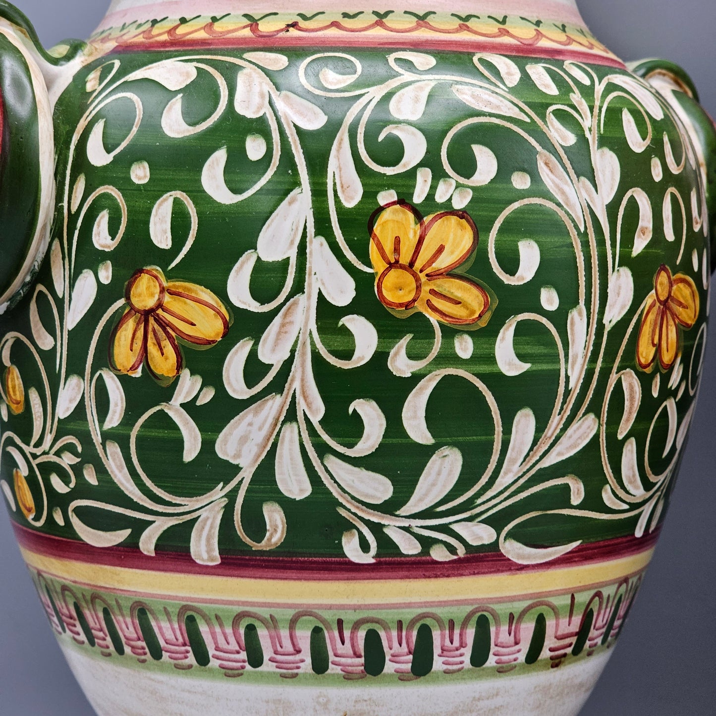 Pair of Handpainted Urns with Floral Decorations Made in Italy
