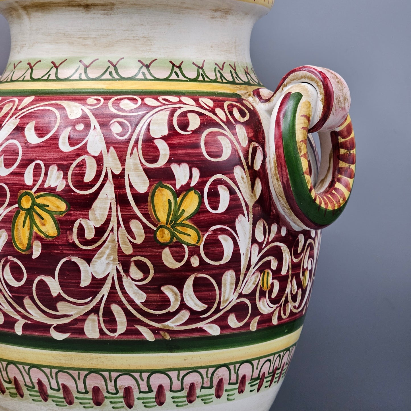 Pair of Handpainted Urns with Floral Decorations Made in Italy