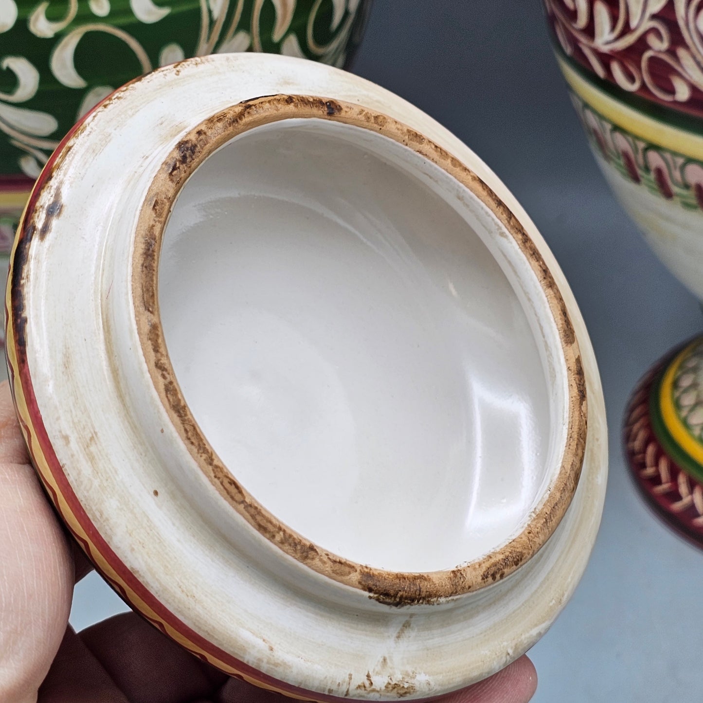 Pair of Handpainted Urns with Floral Decorations Made in Italy