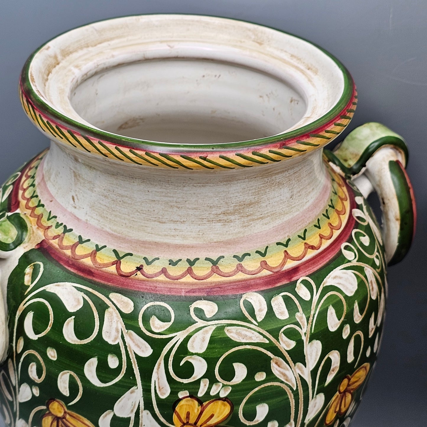 Pair of Handpainted Urns with Floral Decorations Made in Italy