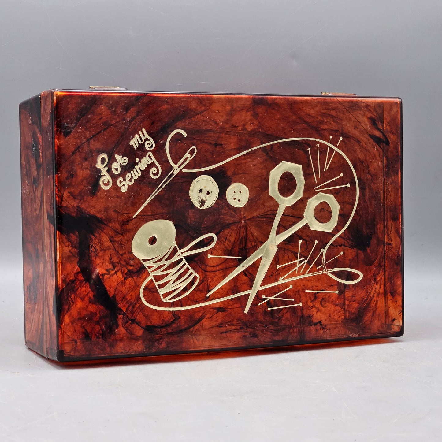 Vintage Sewing Box with Faux Tortoise