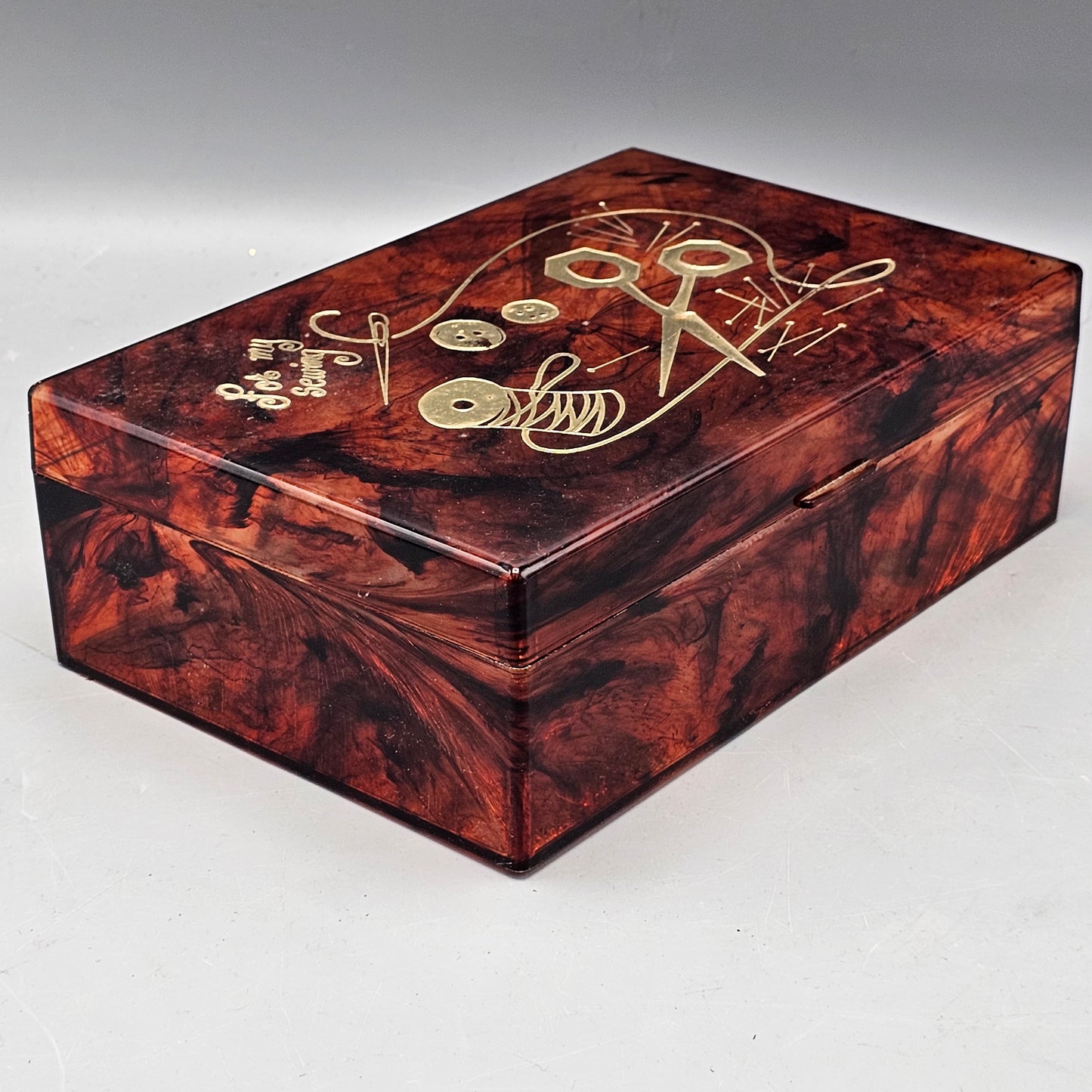 Vintage Sewing Box with Faux Tortoise
