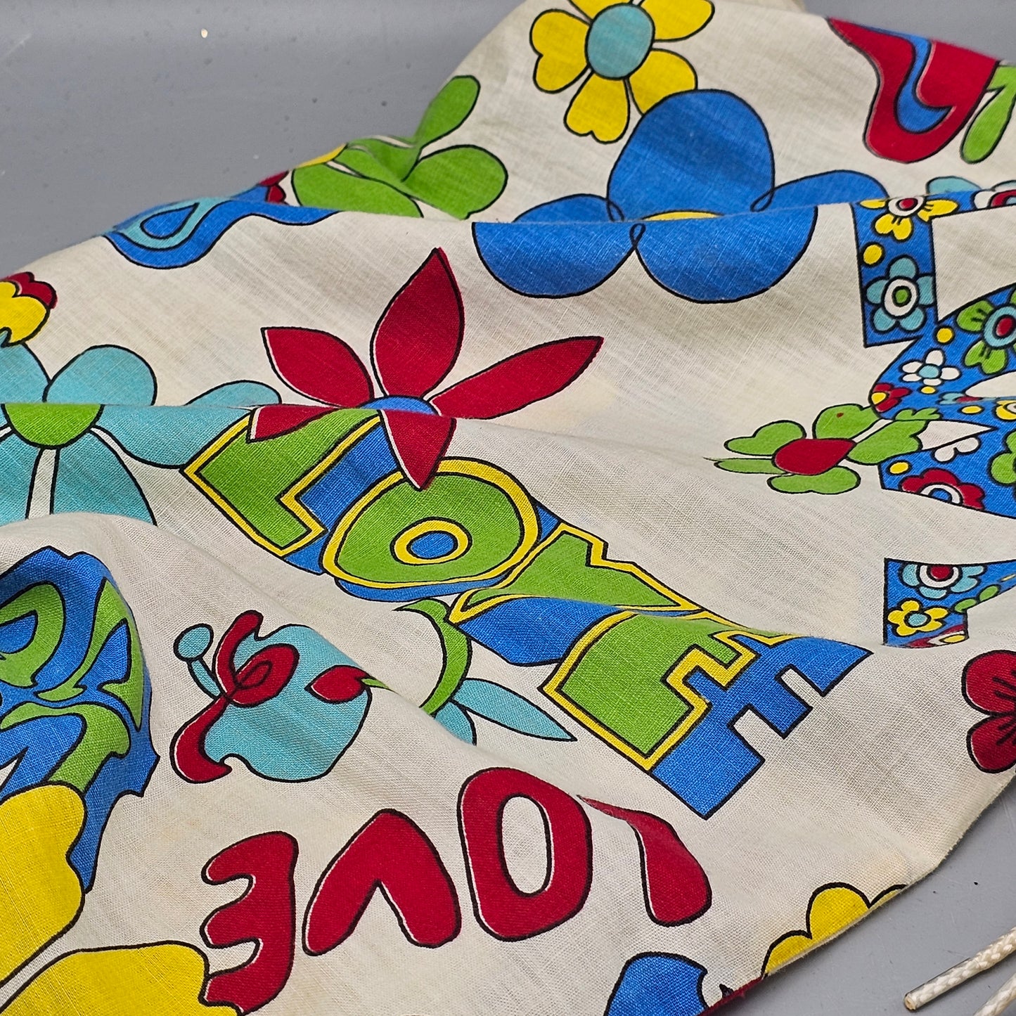 1960's Mod Cotton Blend Fabric - Love & Flower Power Drawstring Bag