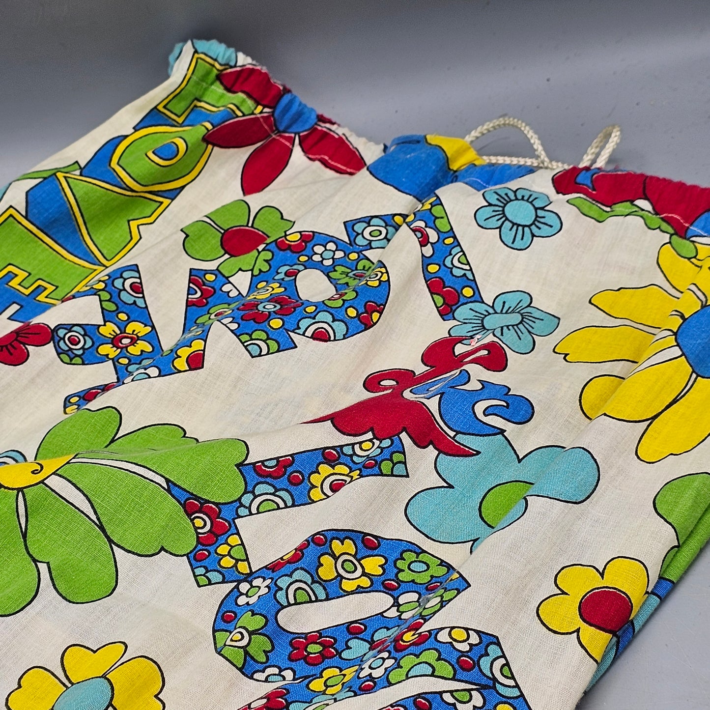 1960's Mod Cotton Blend Fabric - Love & Flower Power Drawstring Bag