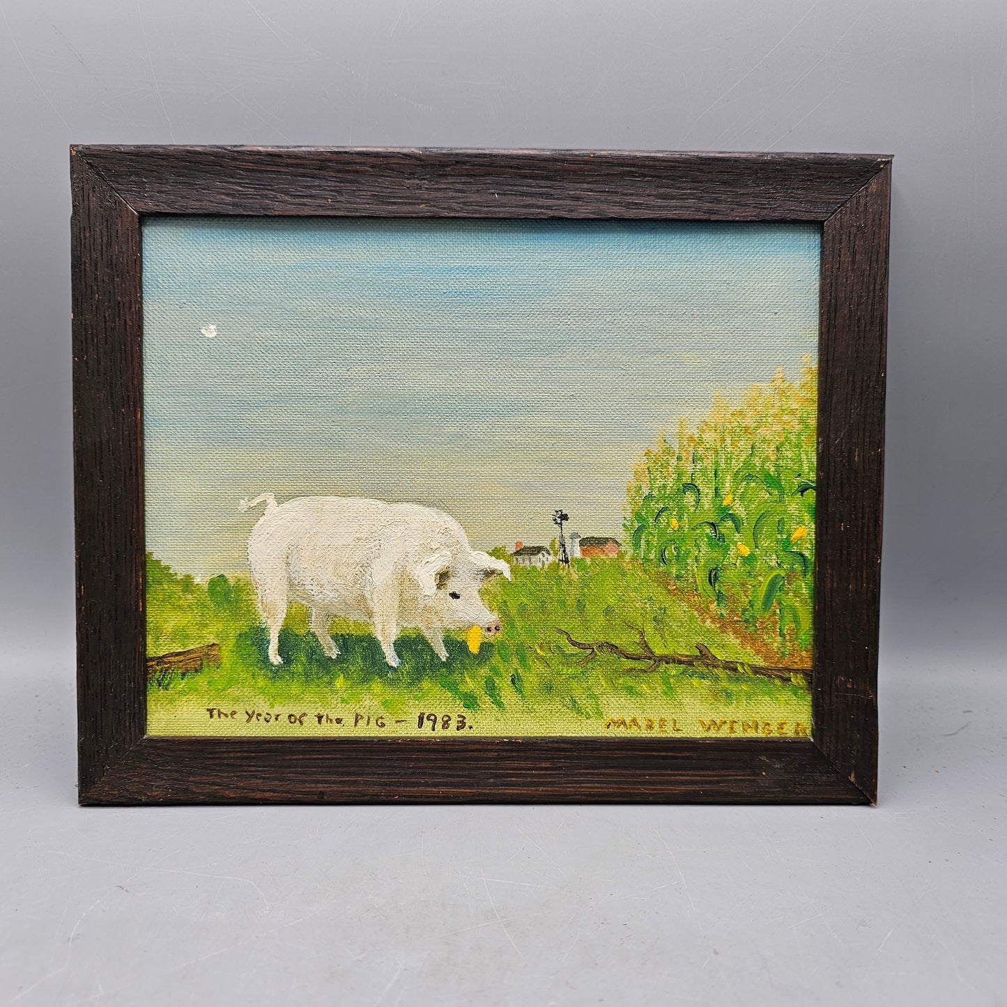 Signed Mabel Wenger Oil Painting "Year of the Pig" Lancaster, PA