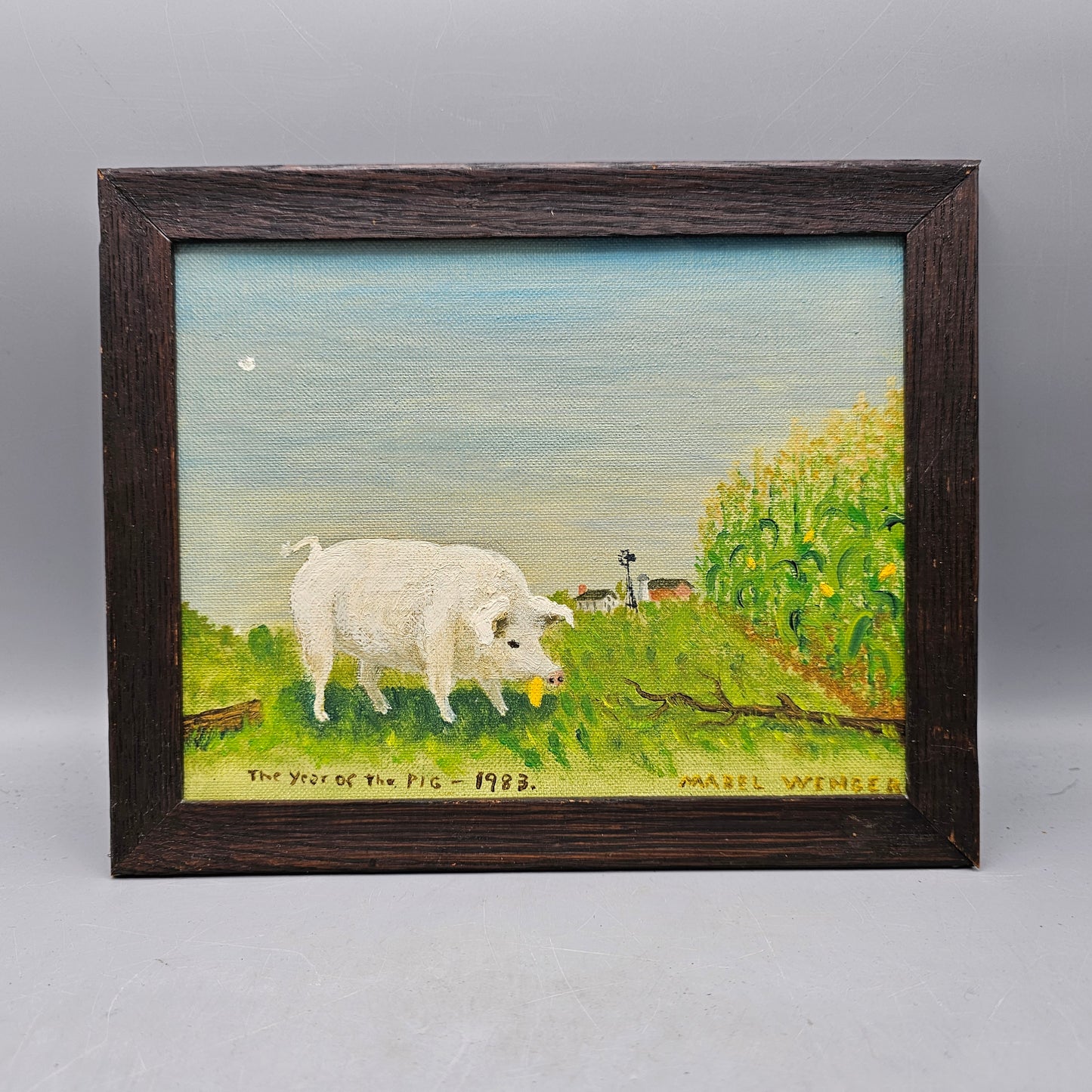 Signed Mabel Wenger Oil Painting "Year of the Pig" Lancaster, PA