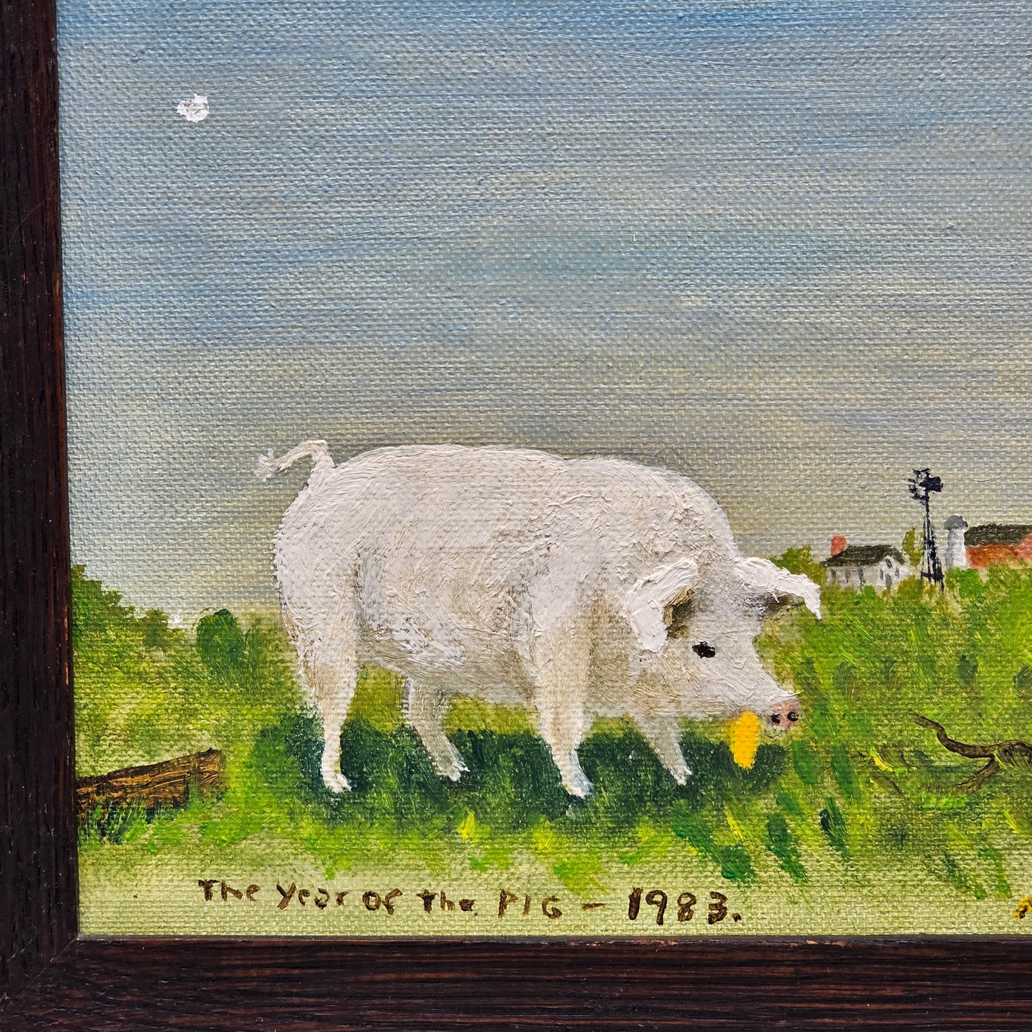 Signed Mabel Wenger Oil Painting "Year of the Pig" Lancaster, PA