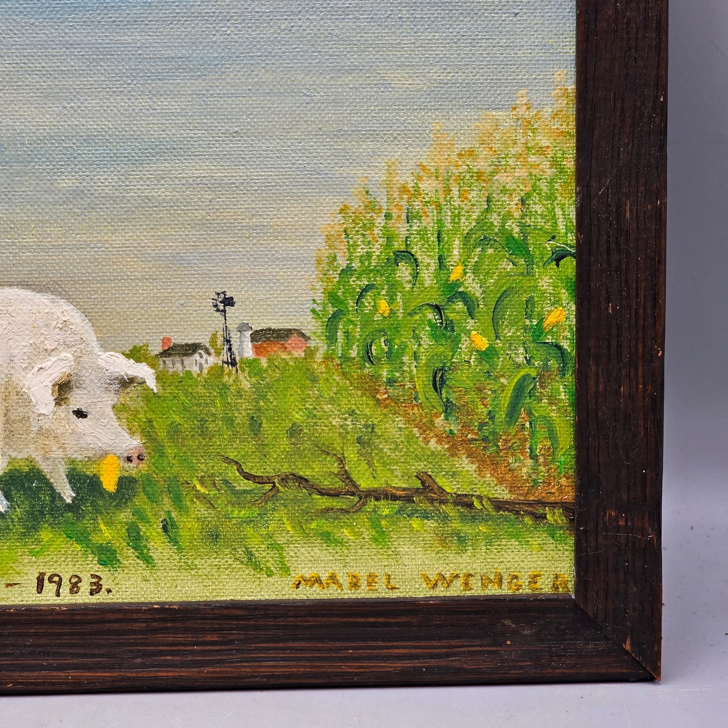Signed Mabel Wenger Oil Painting "Year of the Pig" Lancaster, PA