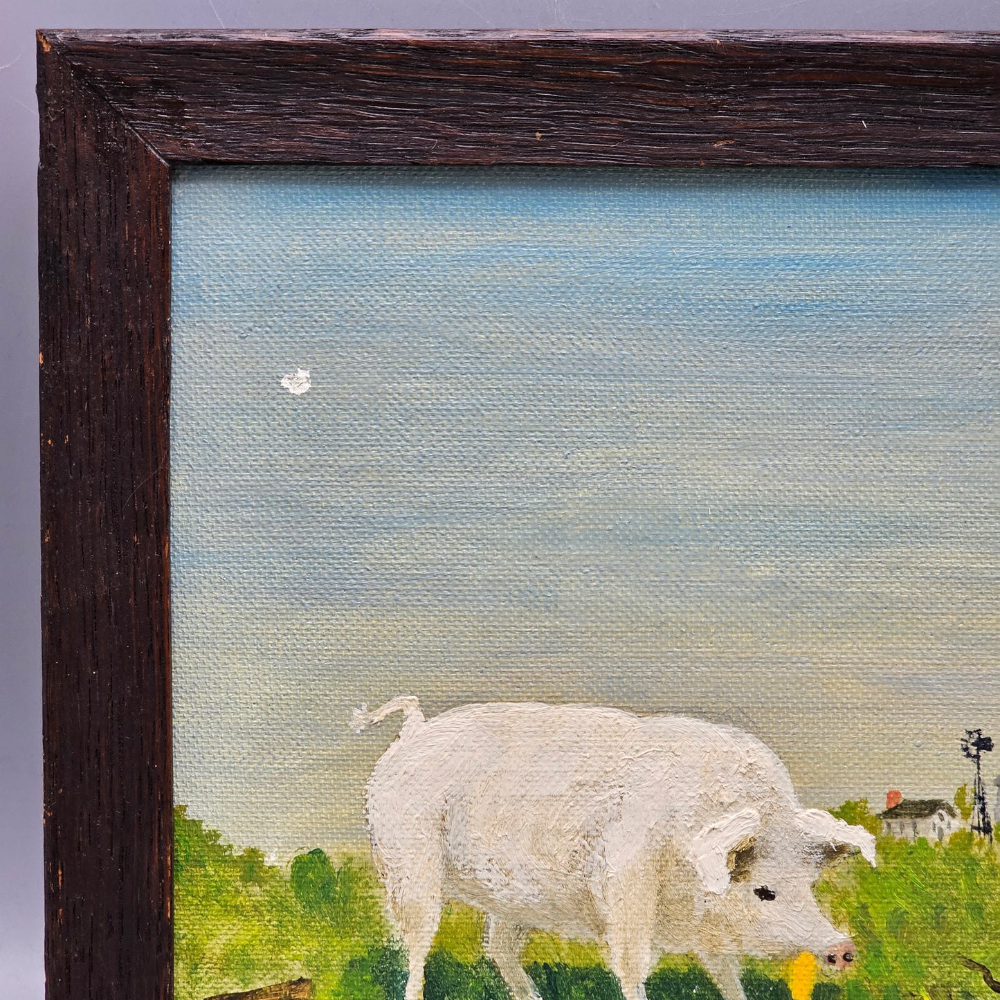 Signed Mabel Wenger Oil Painting "Year of the Pig" Lancaster, PA