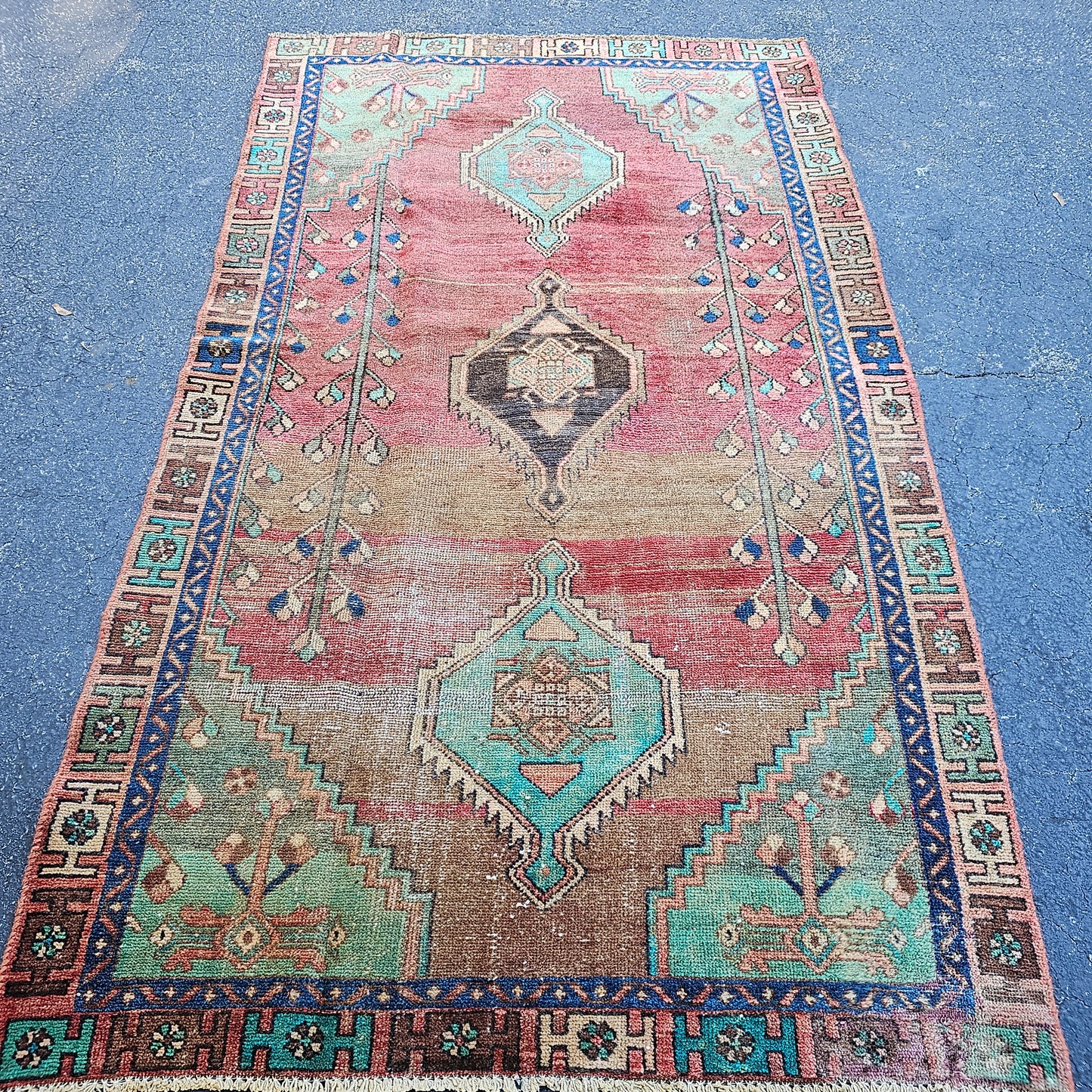 Vintage Hand Knotted Wool Rug ~ 6' 6" x 3' 7"