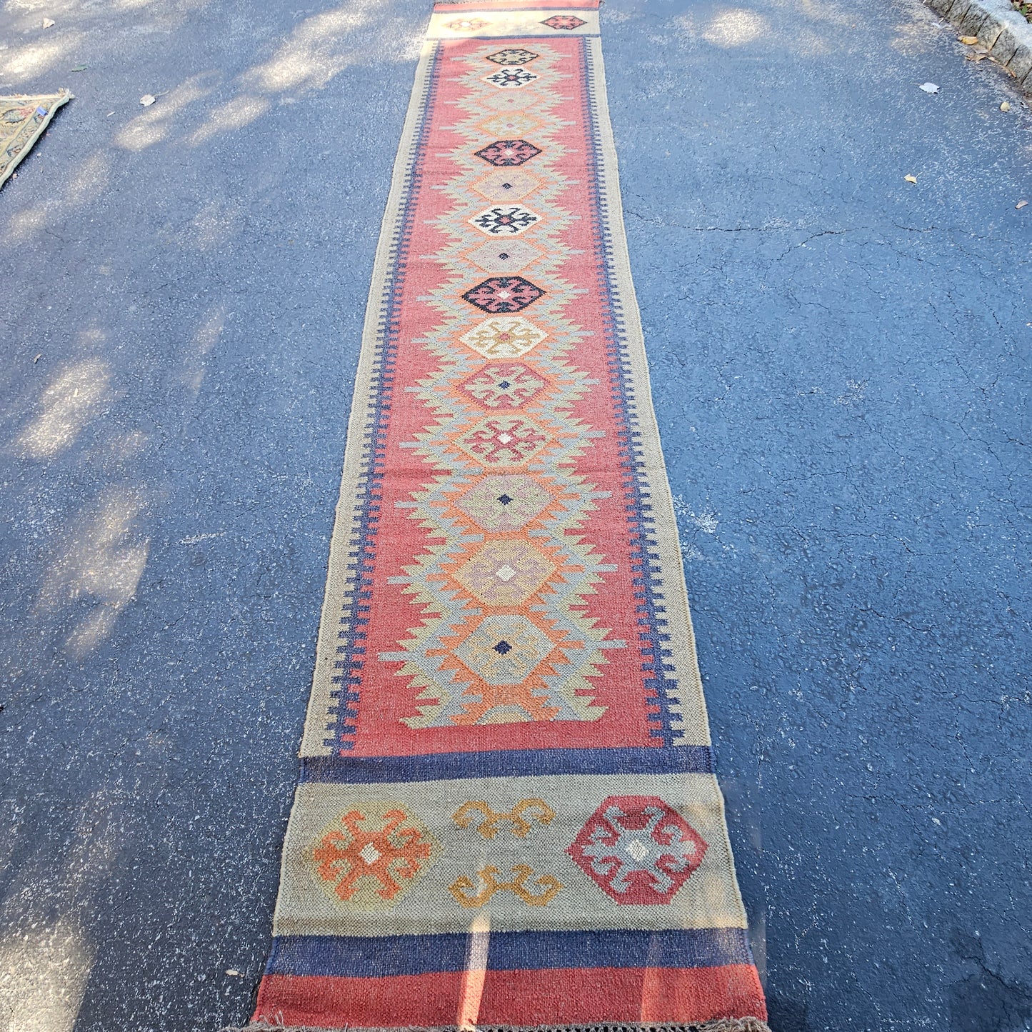 Colorful Kilim Flat Weave Runner Rug ~ 2' 7" x 12'