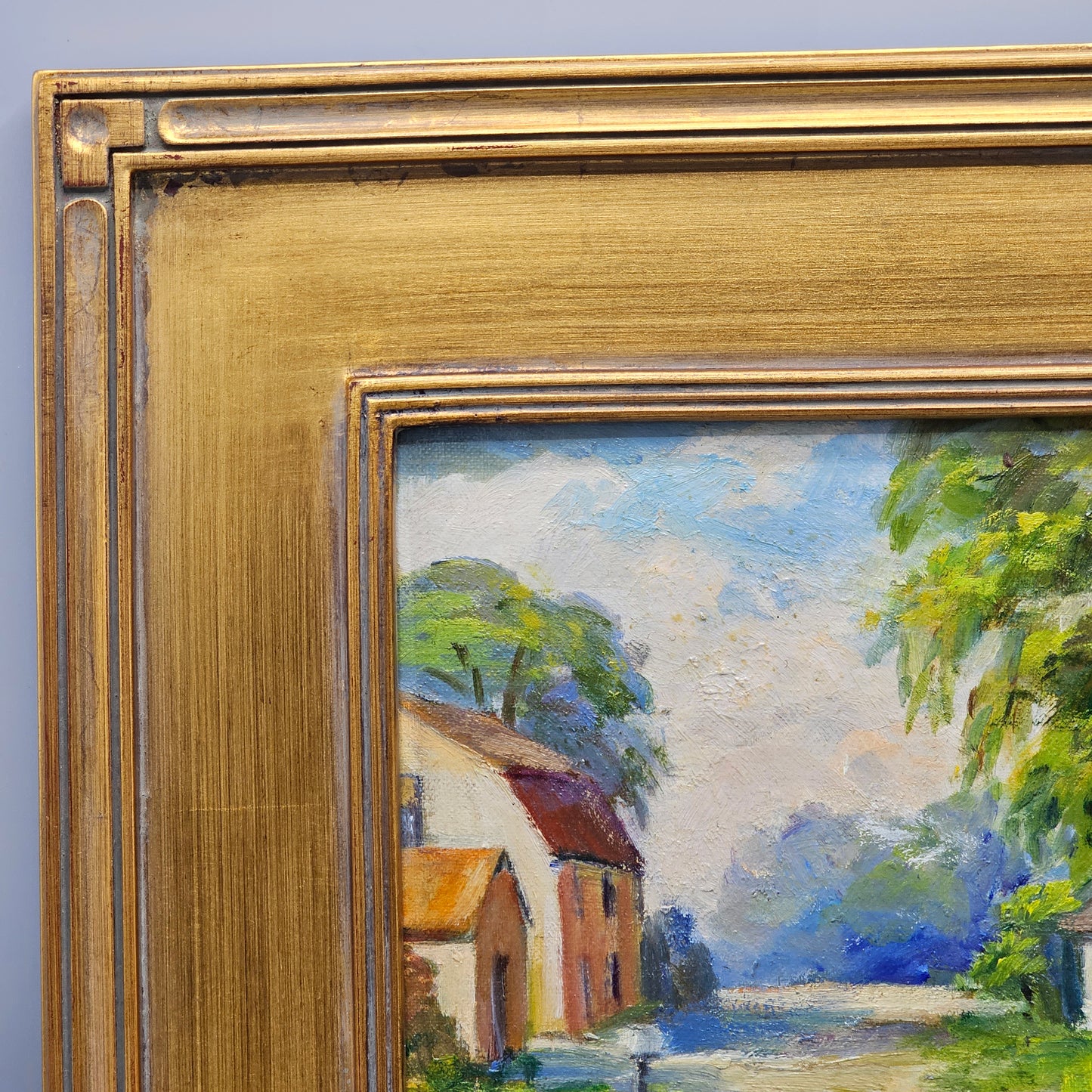Signed Decorator Oil Painting on Board in Gold Gilt Frame by Michael Schofield