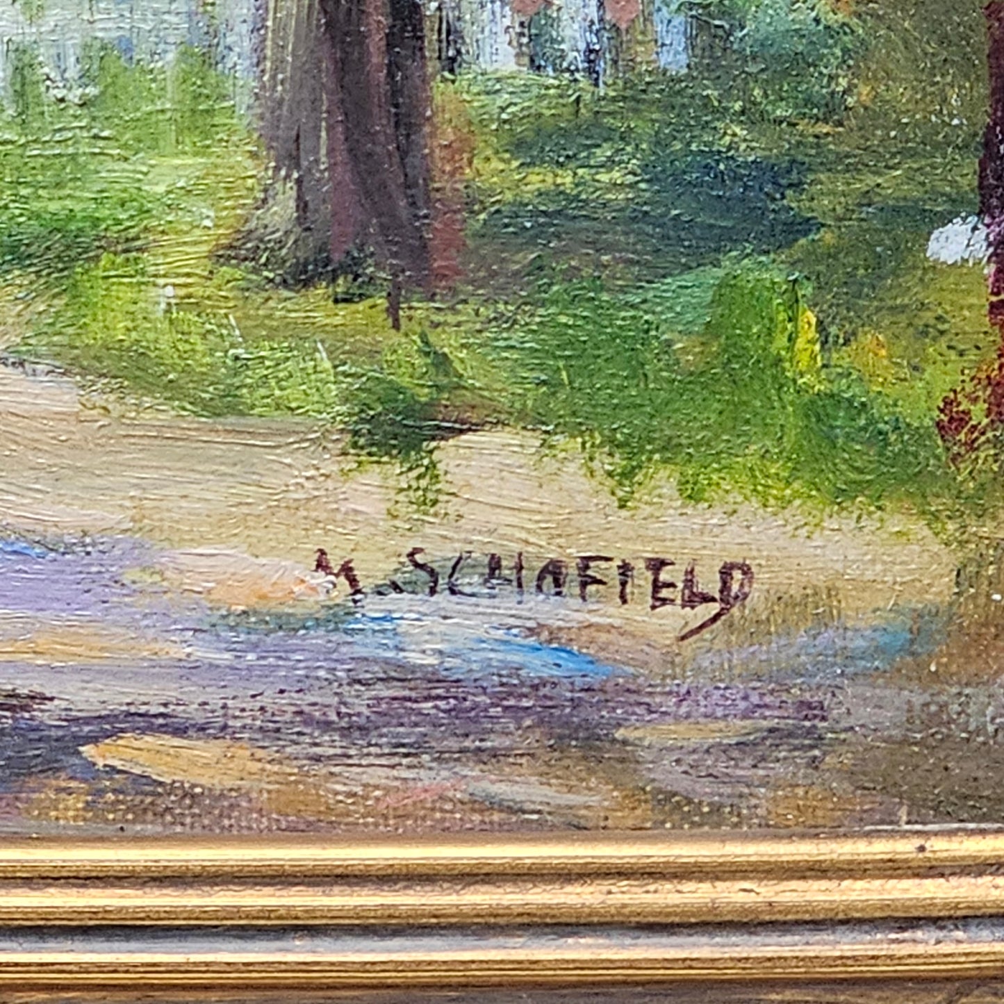Signed Decorator Oil Painting on Board in Gold Gilt Frame by Michael Schofield