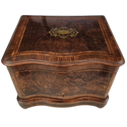 Antique Wood Tantalus Liquor Cabinet with Inlaid Top