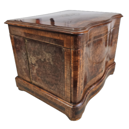 Antique Wood Tantalus Liquor Cabinet with Inlaid Top