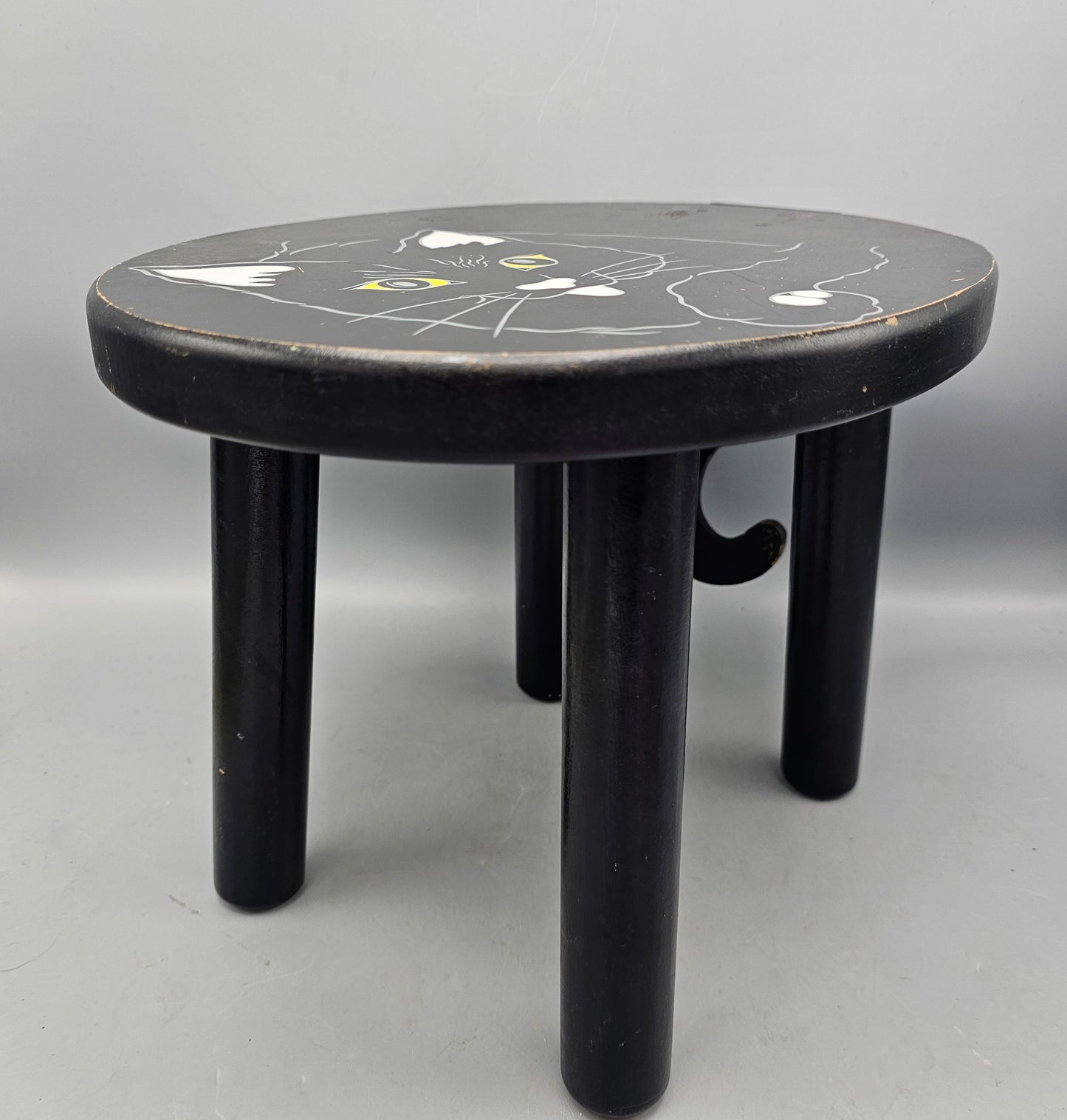 Wooden Handpainted Four Legged Cat Stool