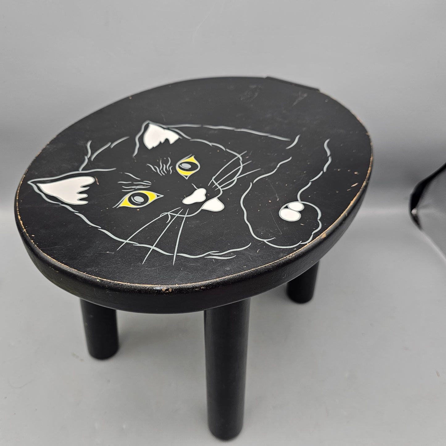 Wooden Handpainted Four Legged Cat Stool