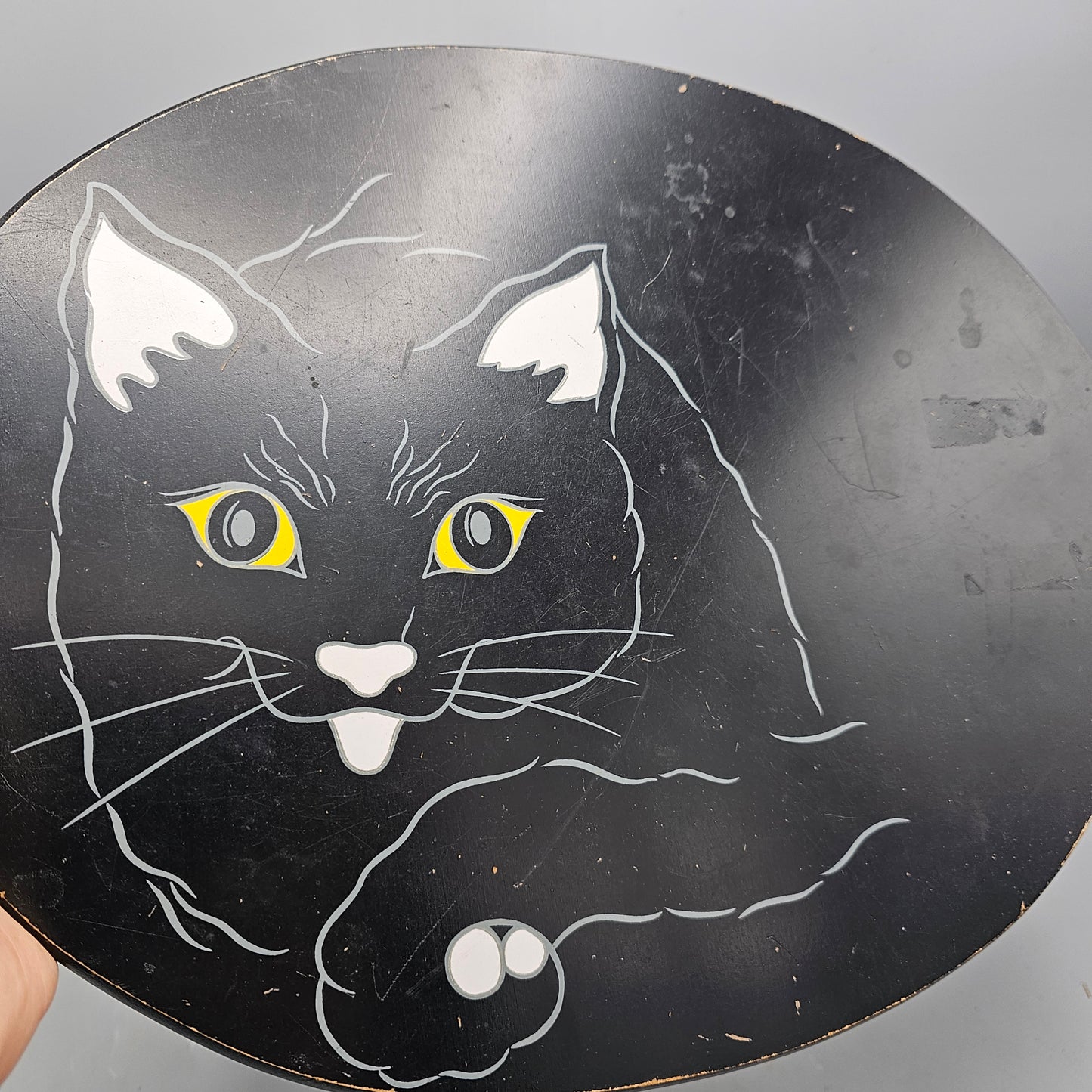 Wooden Handpainted Four Legged Cat Stool