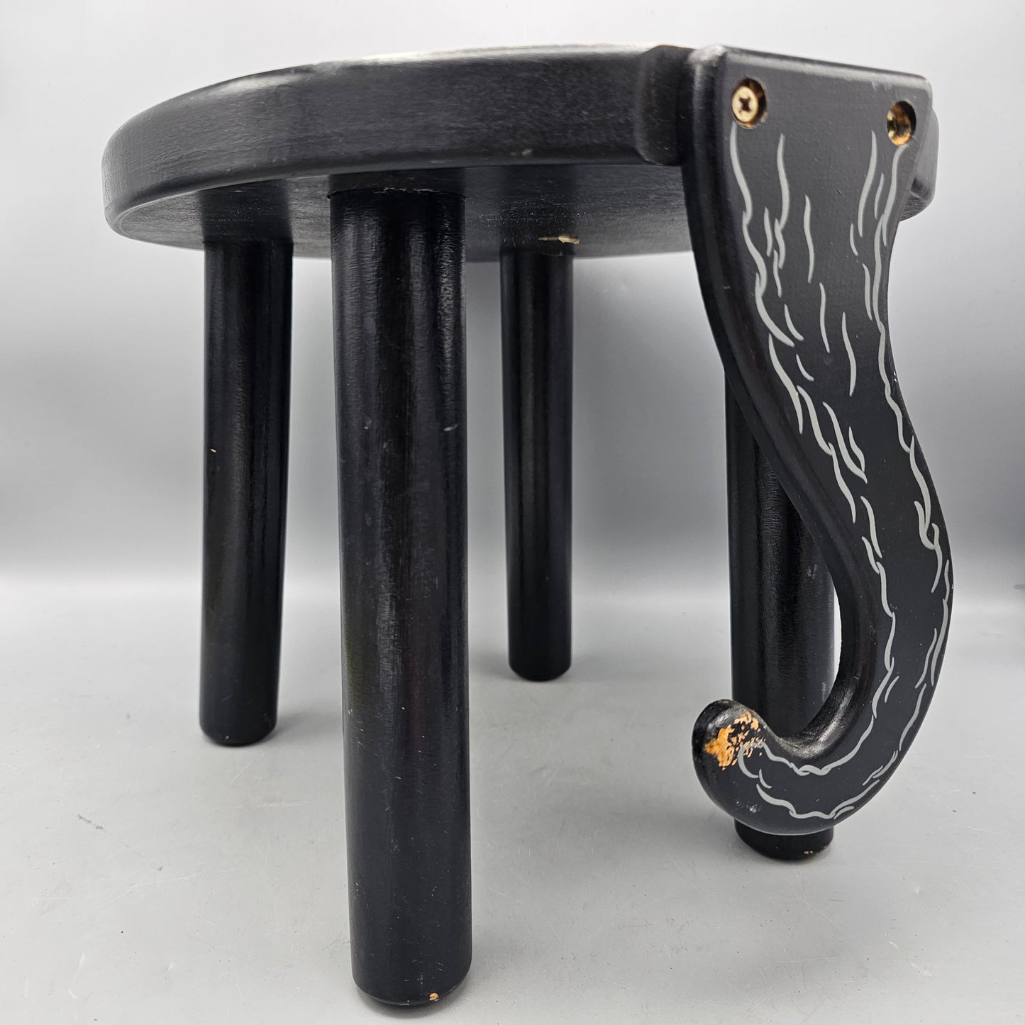 Wooden Handpainted Four Legged Cat Stool