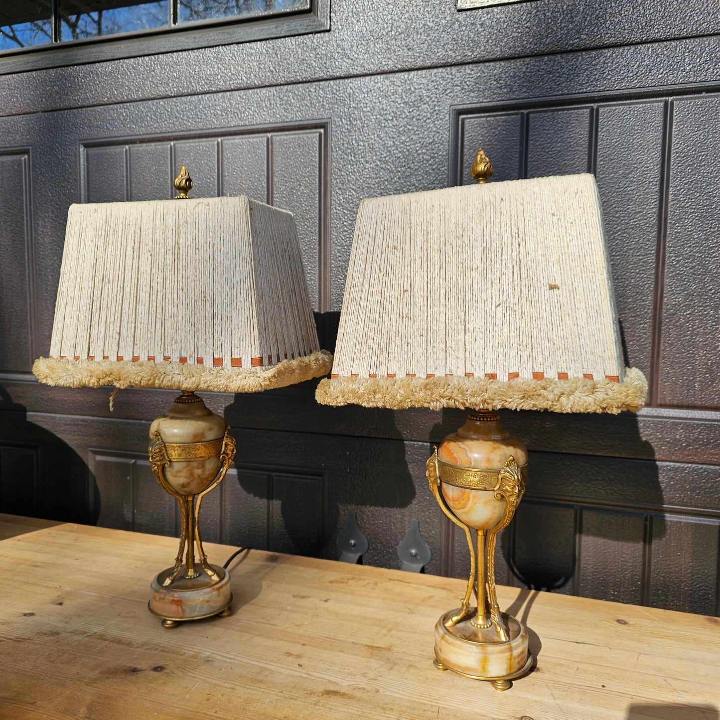Pair of Antique Onyx and Bronze Mounted Lamps
