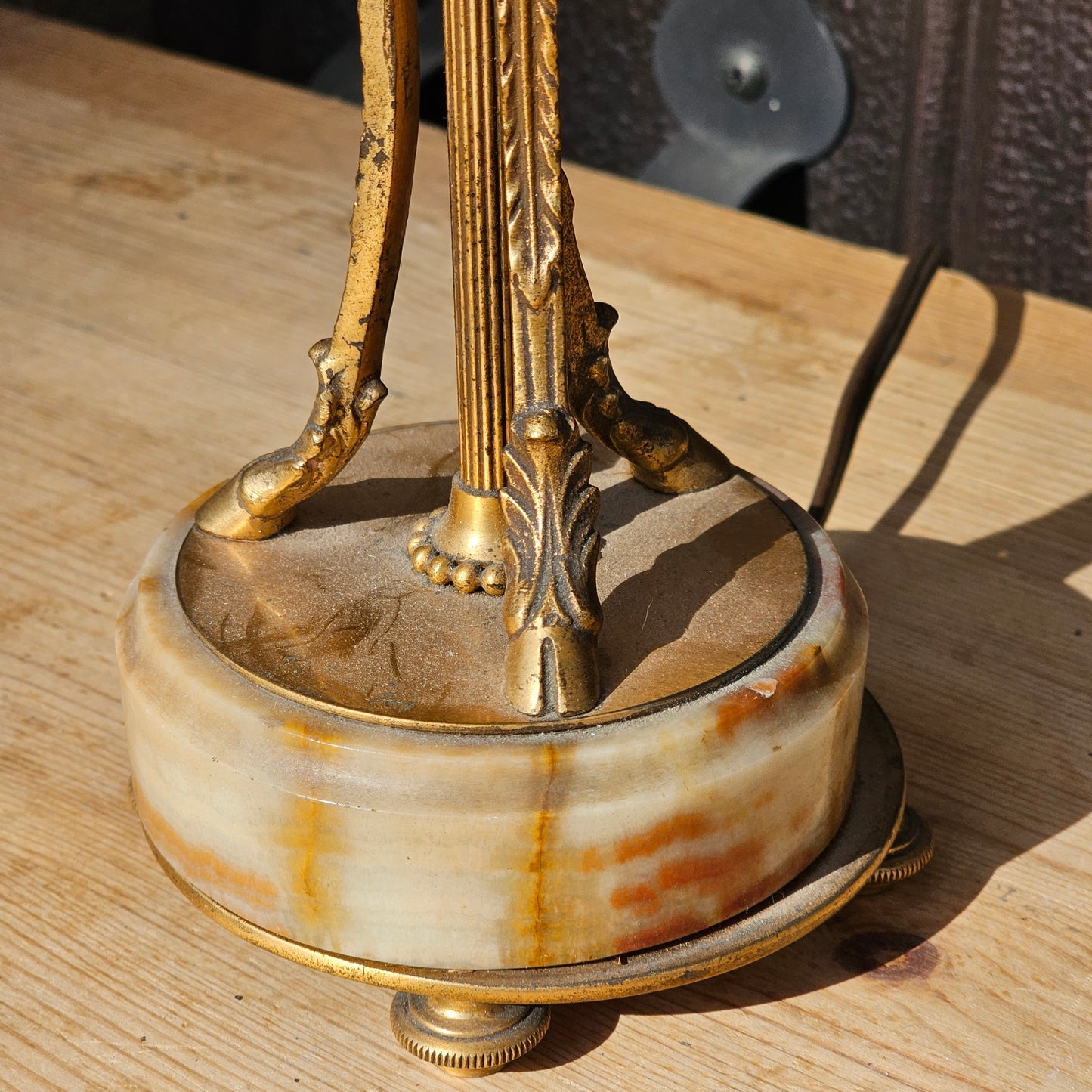 Pair of Antique Onyx and Bronze Mounted Lamps