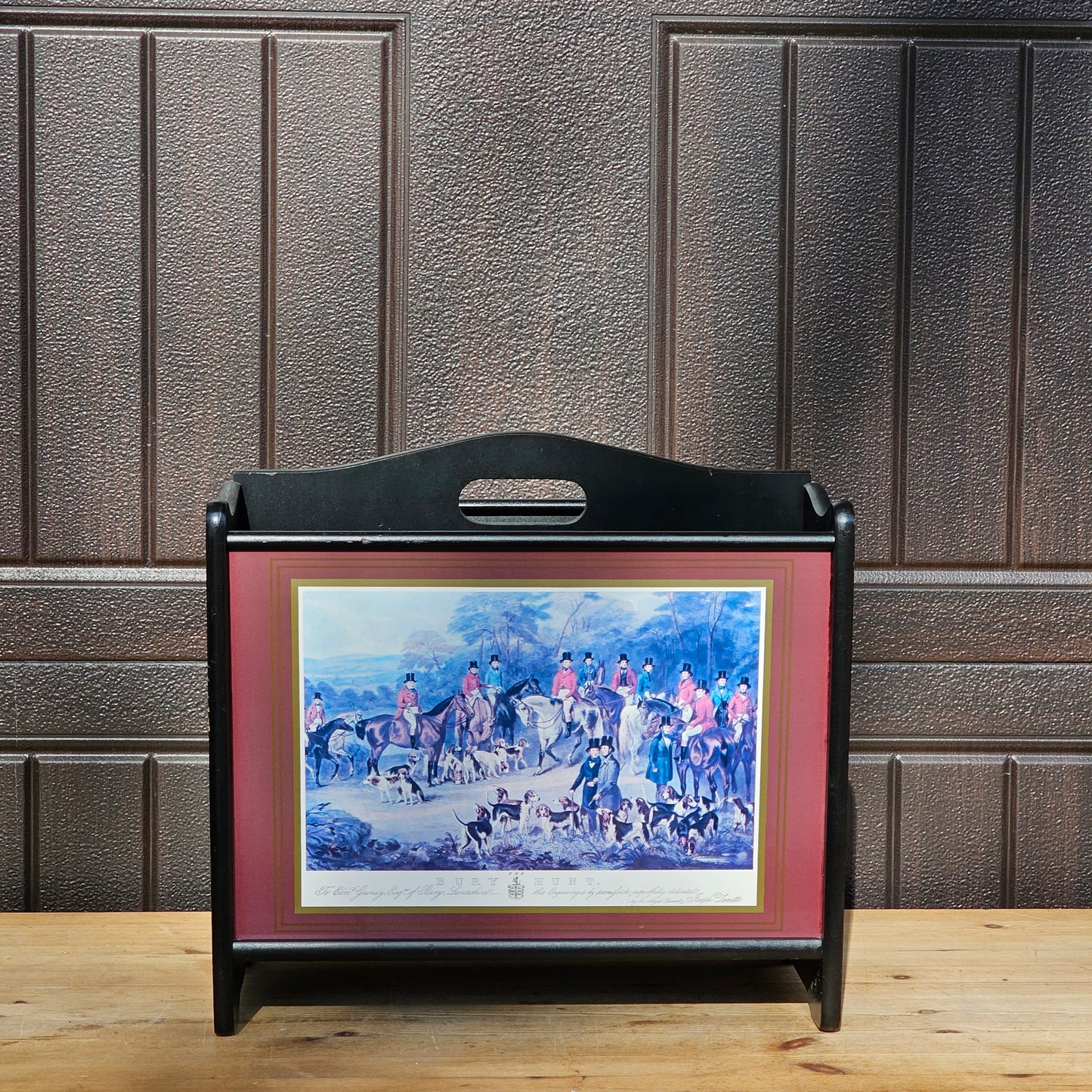 Vintage Wooden Hunt Scene Magazine Rack