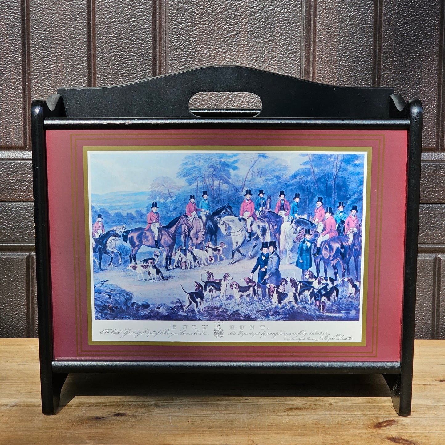 Vintage Wooden Hunt Scene Magazine Rack