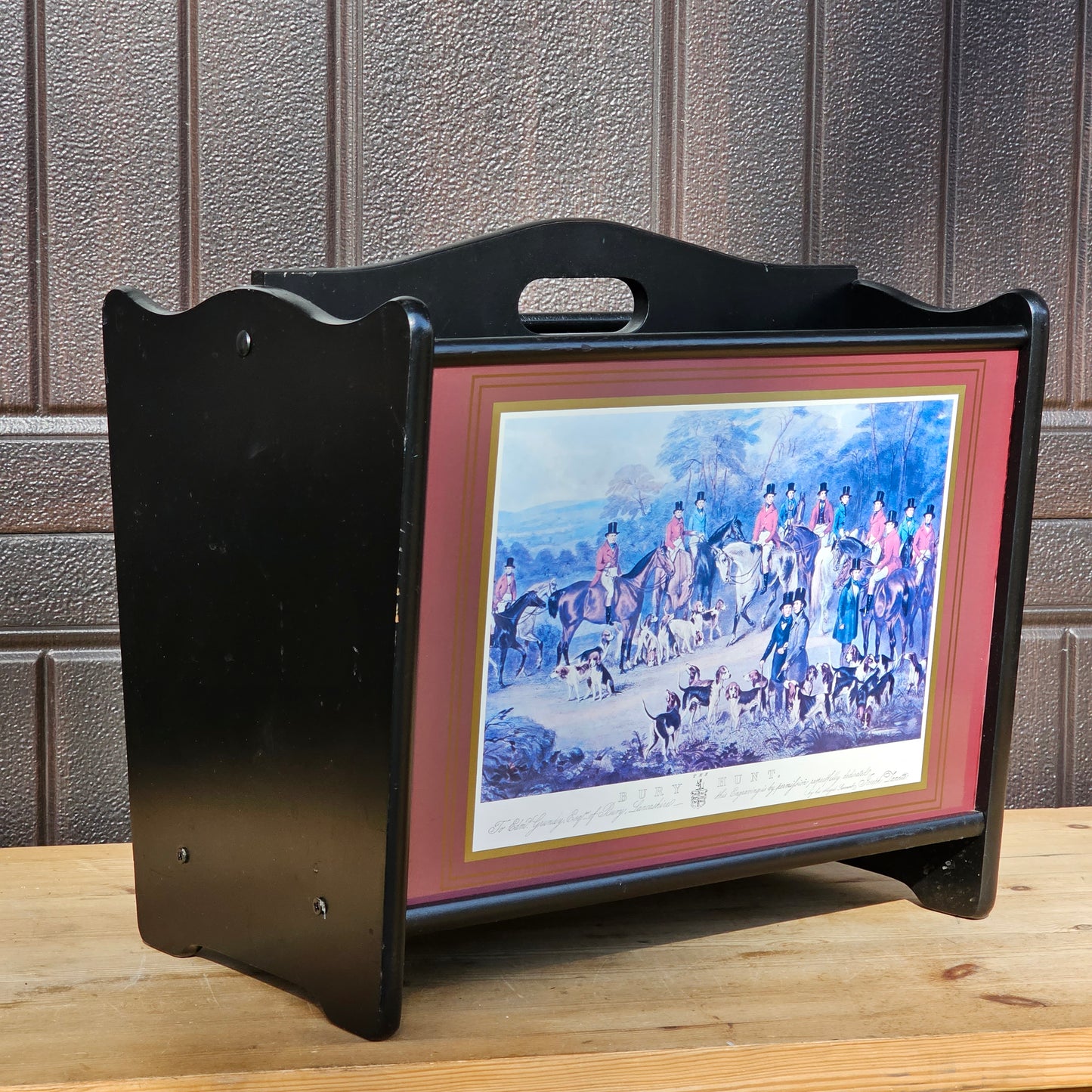 Vintage Wooden Hunt Scene Magazine Rack