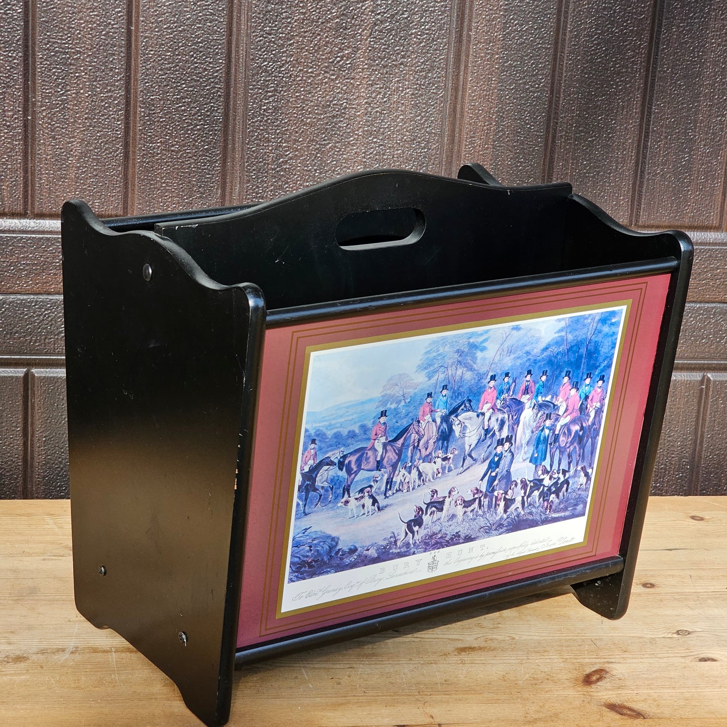 Vintage Wooden Hunt Scene Magazine Rack